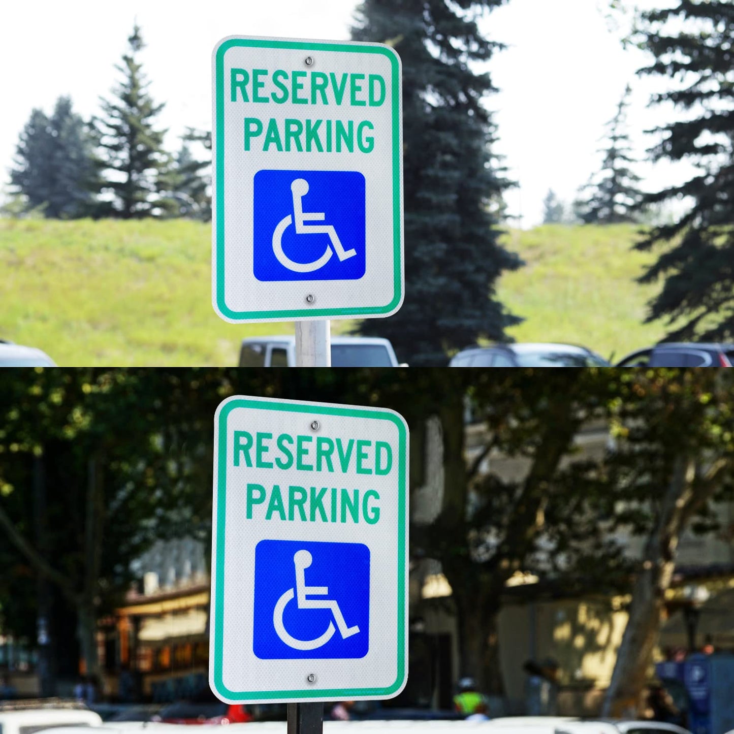 (2 Pack) Reserved Parking Sign, Handicap Parking Sign, with Picture of Wheelchair Sign, 18 x 12 Engineer Grade Reflective Sheeting Rust Free Aluminum, Weather Resistant, Waterproof, Durable Ink