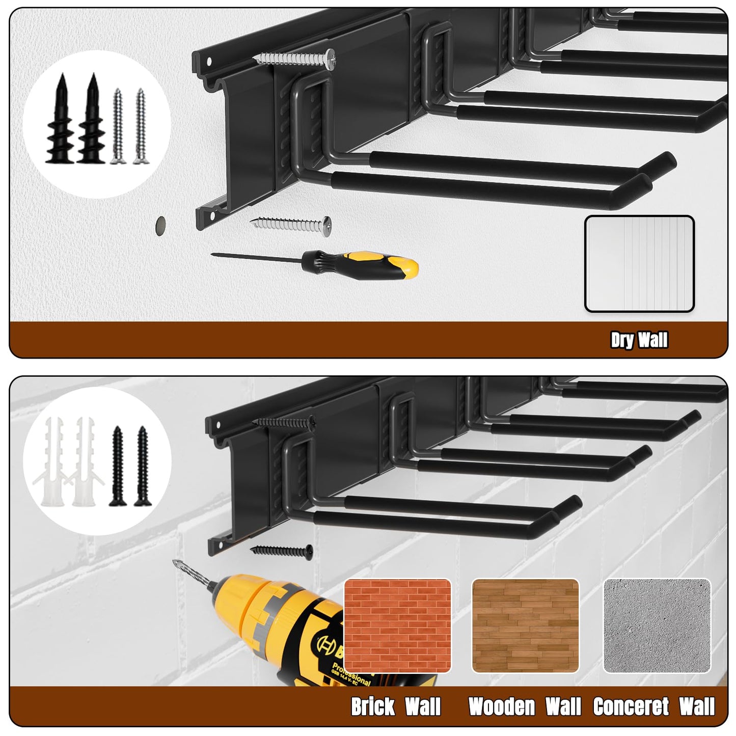 Wallavant Garage Garden Tool Organizer Wall Mount, Heavy Duty Garage Tool Storage Rack 32 Inches, Max Load 220lb - Shovel, Rake, Folding Chair, Weed Eater Storage