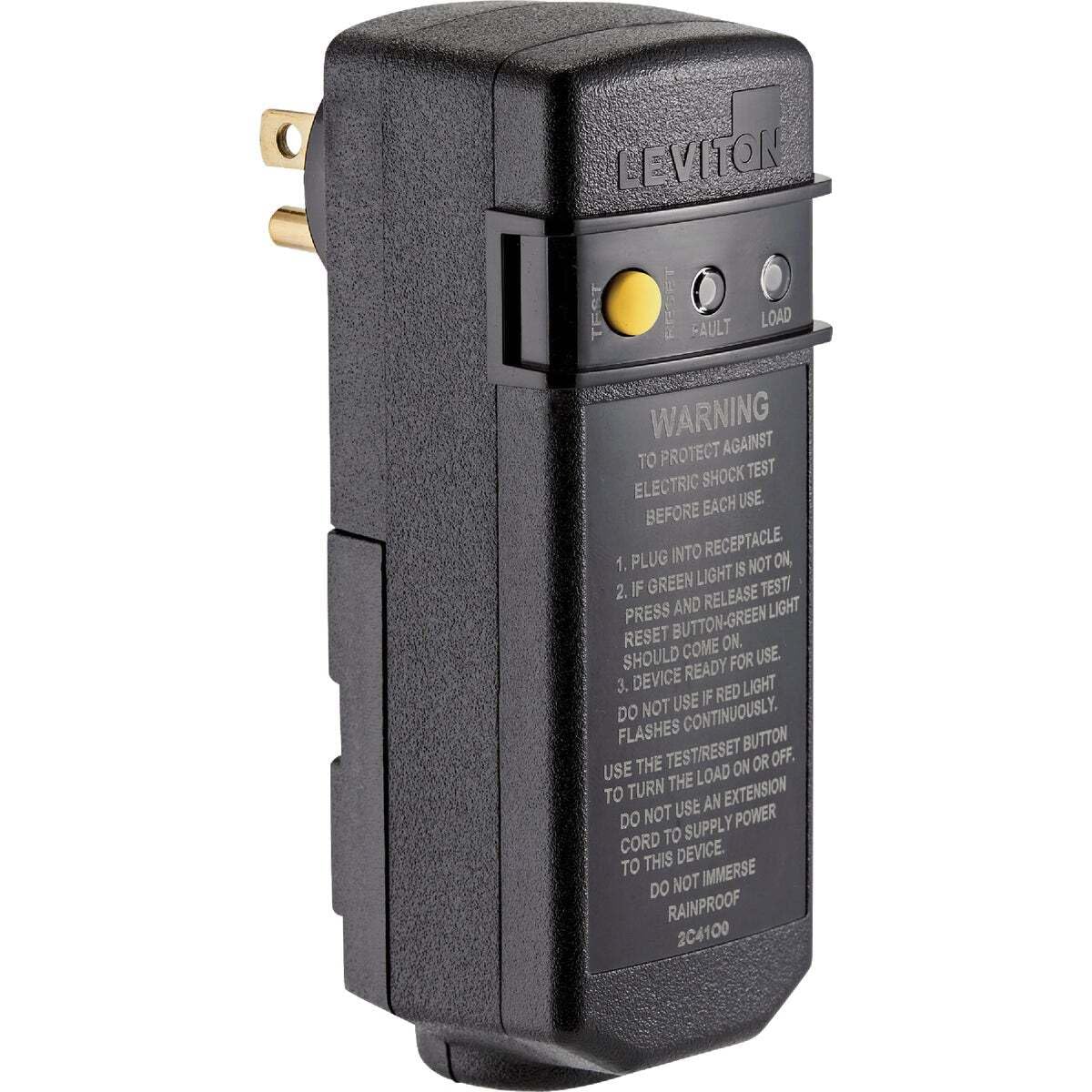 Leviton GFCI Plug 15 Amp, Right Angle, 120 VAC Self-Test and Automatic Reset with Rainproof Design, GSRA1, Black