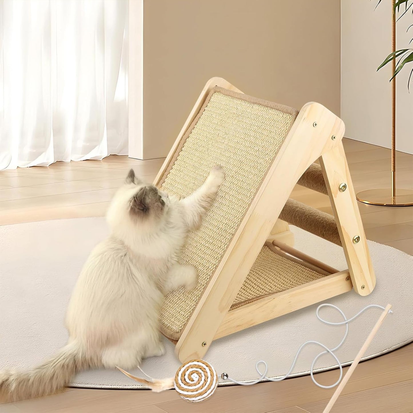 Cat Scratching Post for Indoor Cats,Standing Cat Scratching Pad with Natural Sisal Cat Scratcher Mat,Foldable Wooden Griffoir Pour Chat,Multifunctional Grattoir Pour Chat,Protect Cat Scratch Sofas