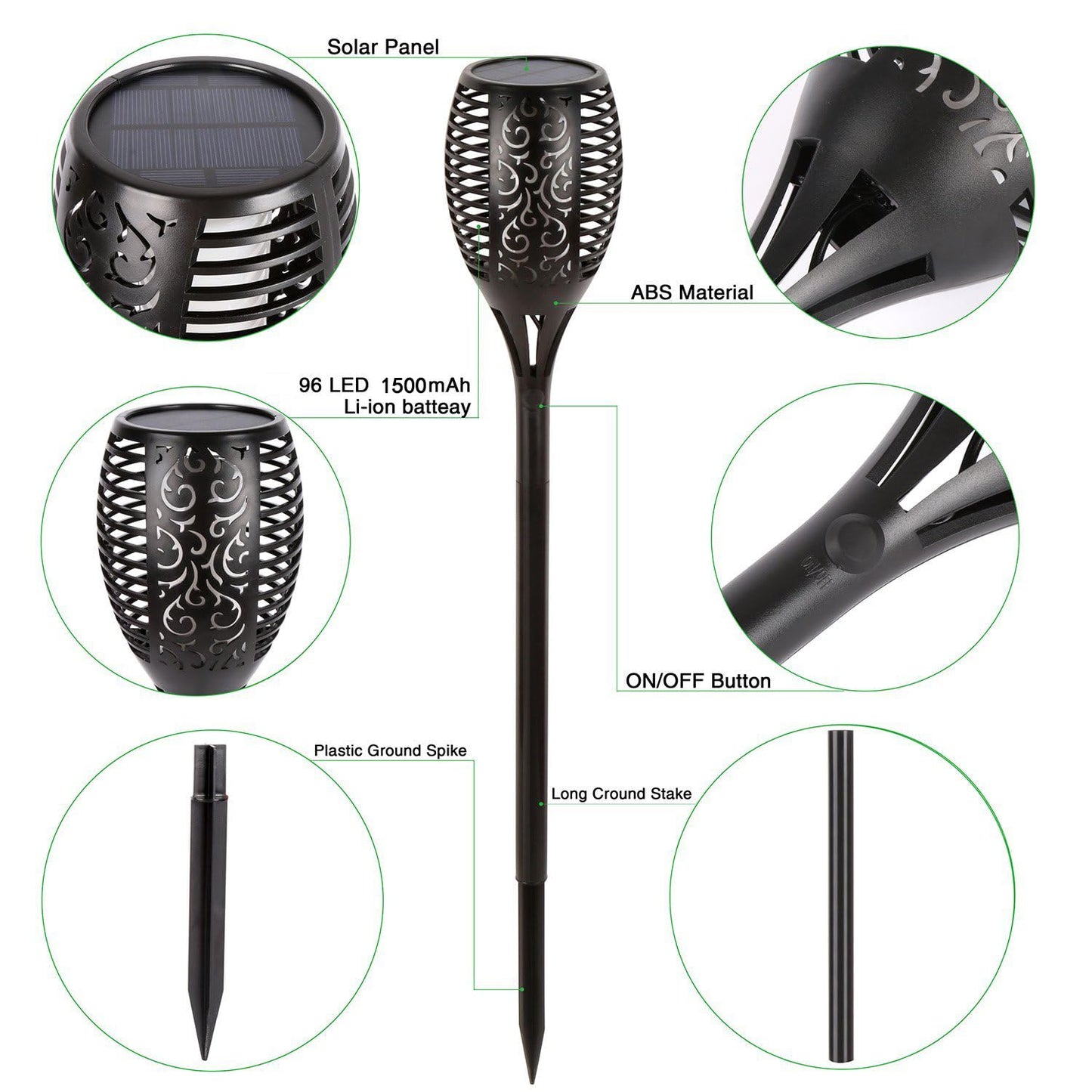 4 Pack Large Solar Torch Lights with 96 LED, IP65 Waterproof Outdoor Flickering Flame- Perfect for Garden,Yard,Patio,Halloween,Camping and Party Decorations