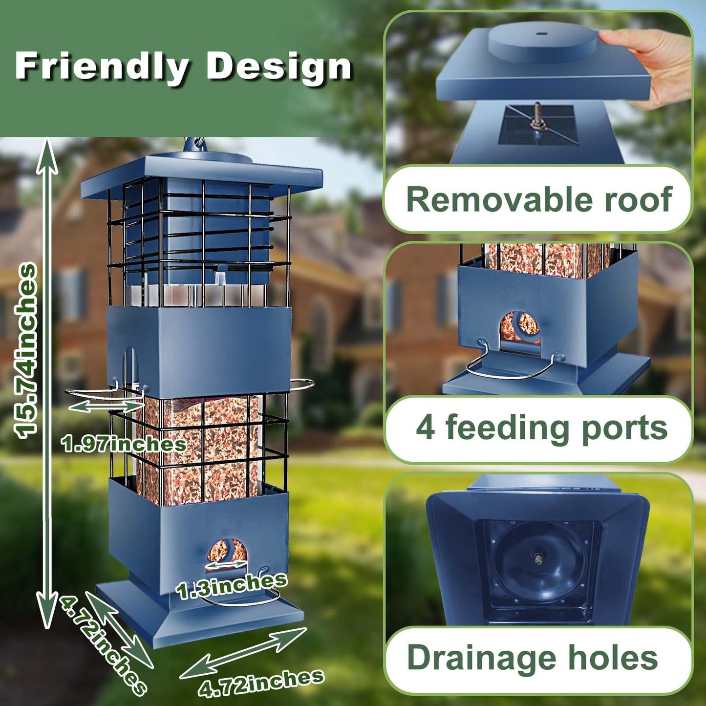 Squirrel Proof Bird Feeder, Hanging Red Bird Feeder for Outdoors, 3lbs Wild Bird Seed Feeder for Cardinal, Finch, Sparrow, Blue Jay,Outside,Garden (Red)