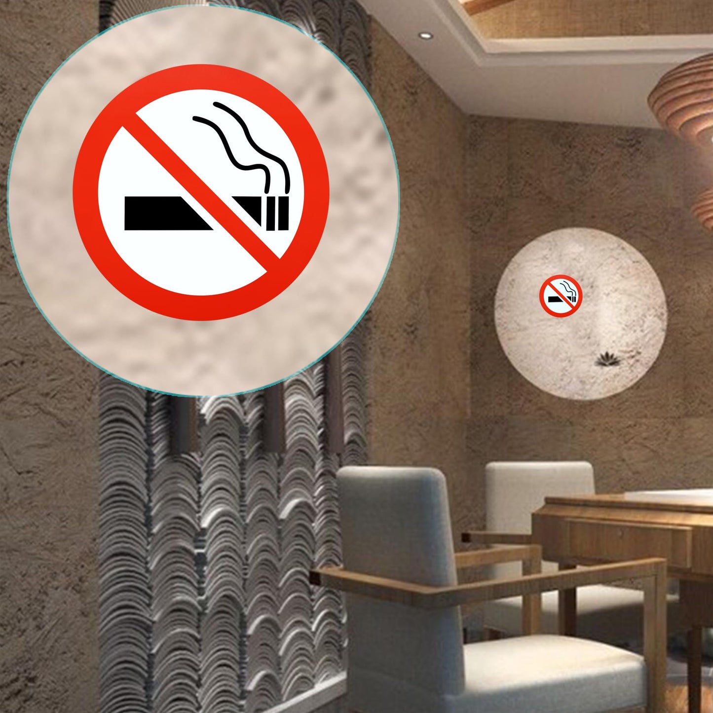 Hybsk No Smoking Logo Warning Stickers 2" Round 300 Total Per Roll (2 inch) (White)