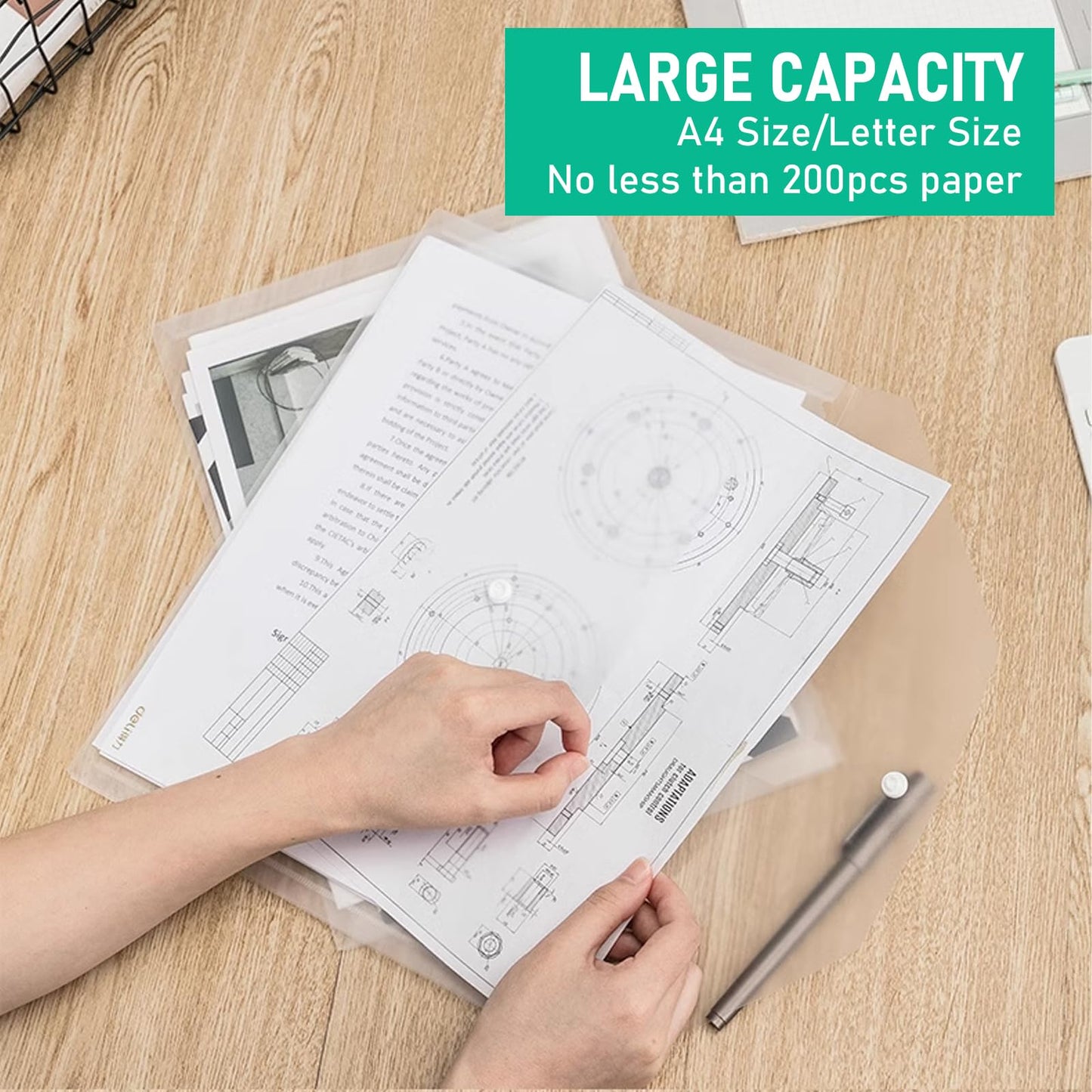 100 Pcs Clear Plastic File Folder,A4 Size Envelope Folder Poly Document with Snap Button Closure,Waterproof File Folders for School Home Office,11.5"x9.5"