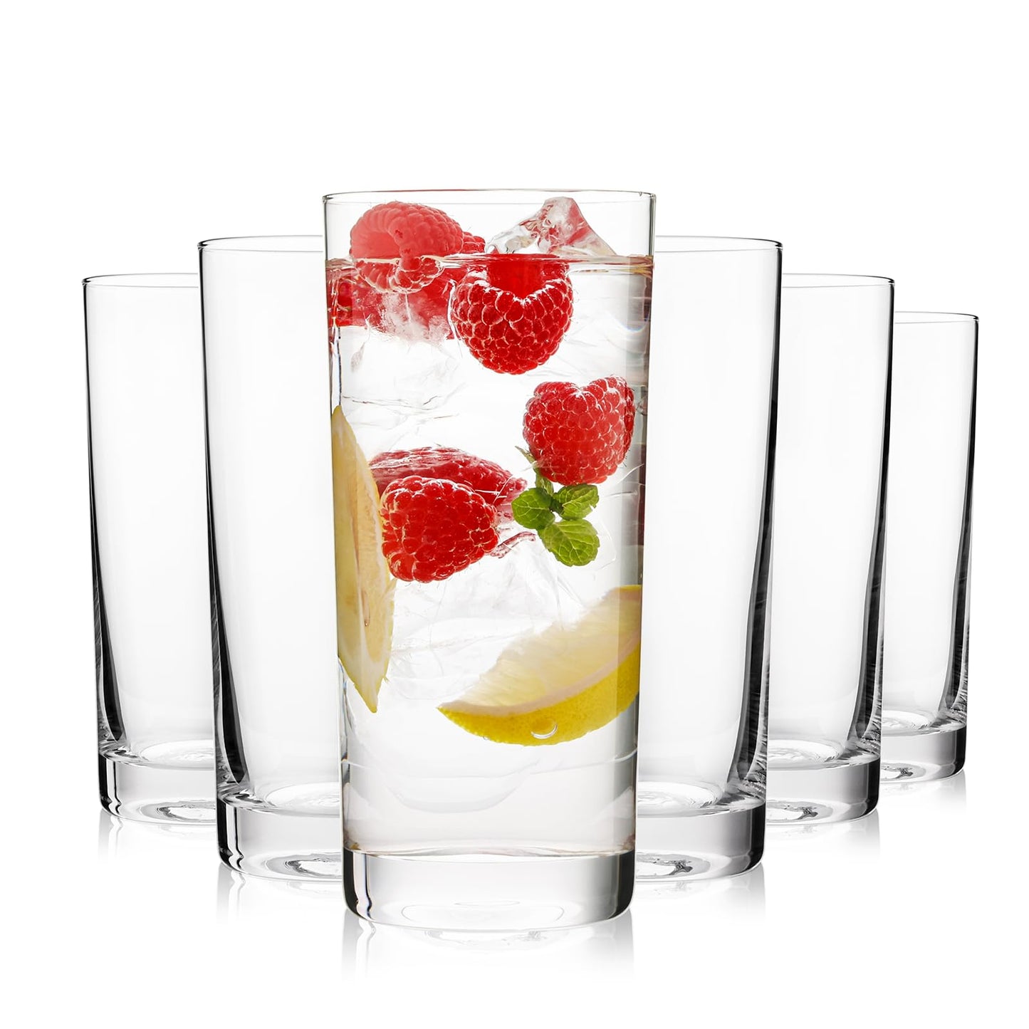 OUWO Highball Glasses Set of 6, 16oz Tall Drinking Glasses, Water Glass for Kitchen, Tom Collins Glass, Cocktail Glasses for Bar Glassware