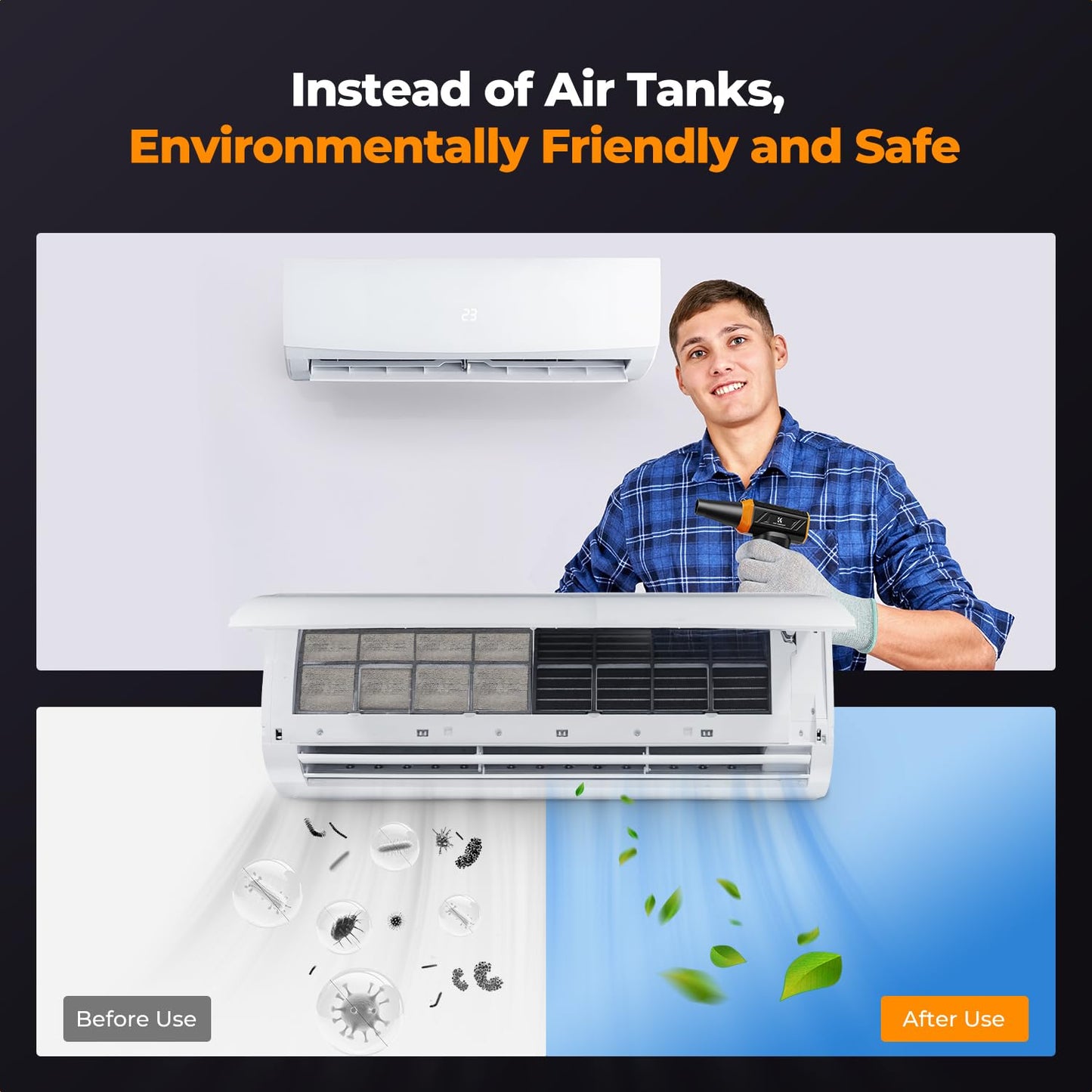 K&F CONCEPT Long-Lasting Compressed Air Duster, 8000mAh-150min Endurance | 150000RPM | LED Light | 3 Gear Adjustable | Rechargeable Brushless Motor for Computer, Keyboard, Car, Home, Outdoor