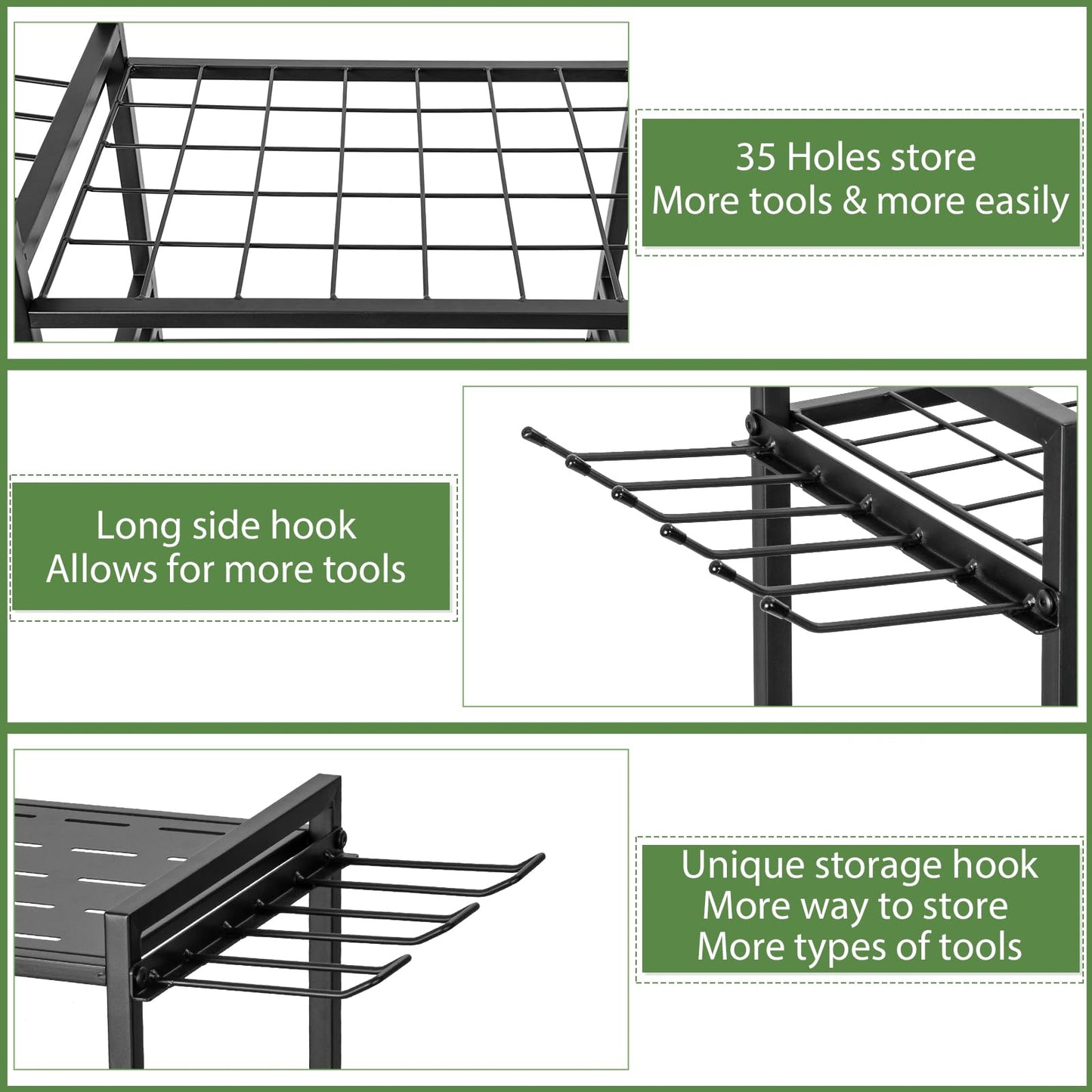 BQKOZFIN Garden Tool Storage Rack, Garden Tool Organizer for Garage, Up to 35 Long-Handled Tools/Rakes/Brooms, Heavy Duty Steel Garden Tool Stand for Shed, Outdoor, Home, Black (Large-Garden Tool)
