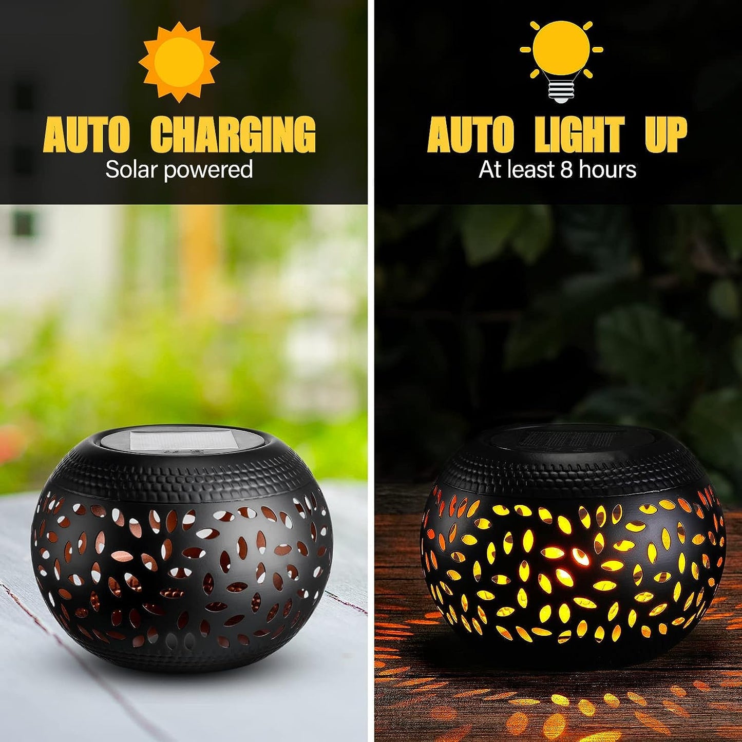 Solar Table Lanterns Outdoor Waterproof - LED Lamp Black Metal Tabletop Light Solar Powered Decorative Lantern for Indoor Desk Bedroom Patio Garden Pathway Yard(1 Pack)