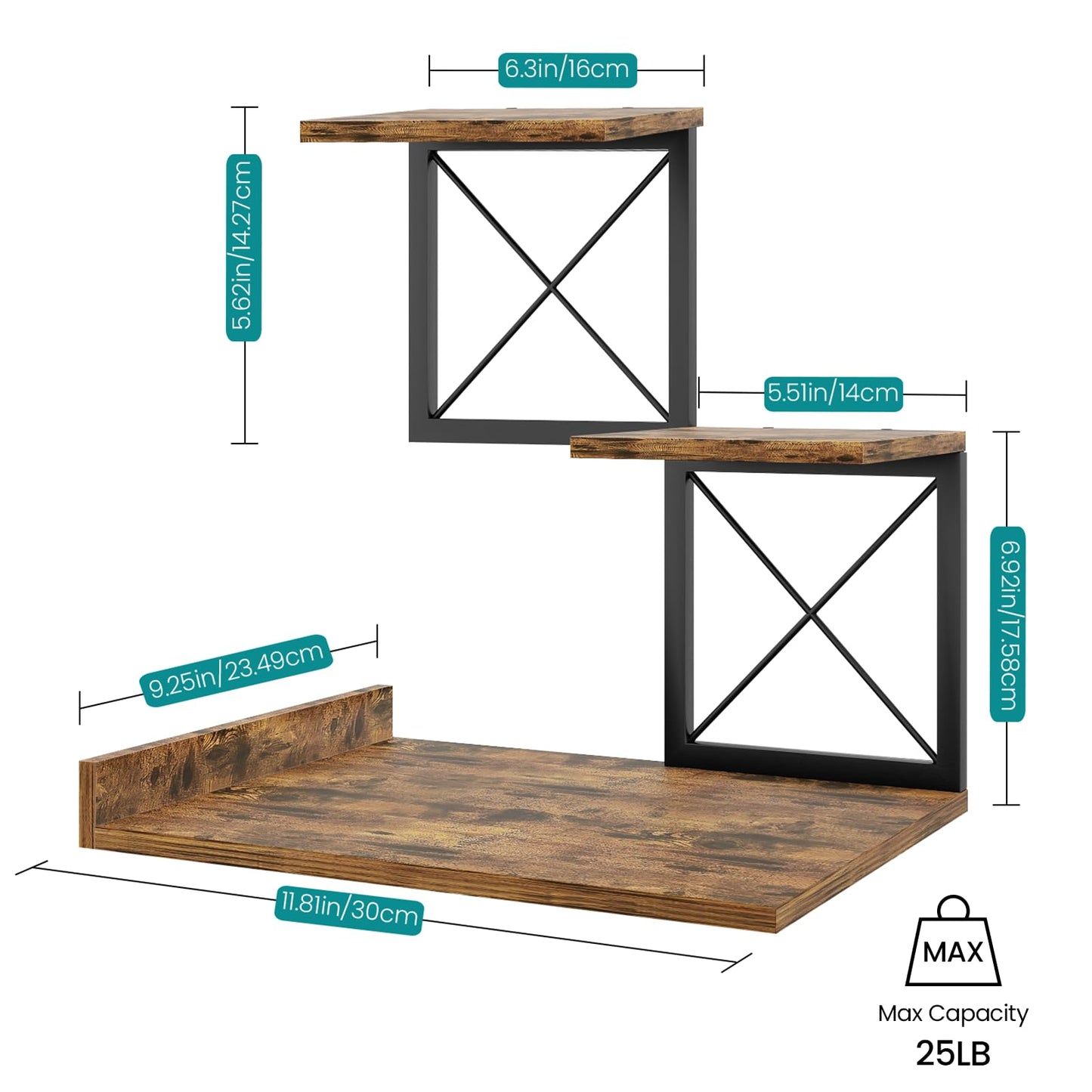 ELITEROO Desk Shelf Organizer, Wood Desktop Organizer Small Bookshelf, 3 Tier Storage Shelf Riser Display Stand for Office Decor and Desk Accessories (Rustic Brown)