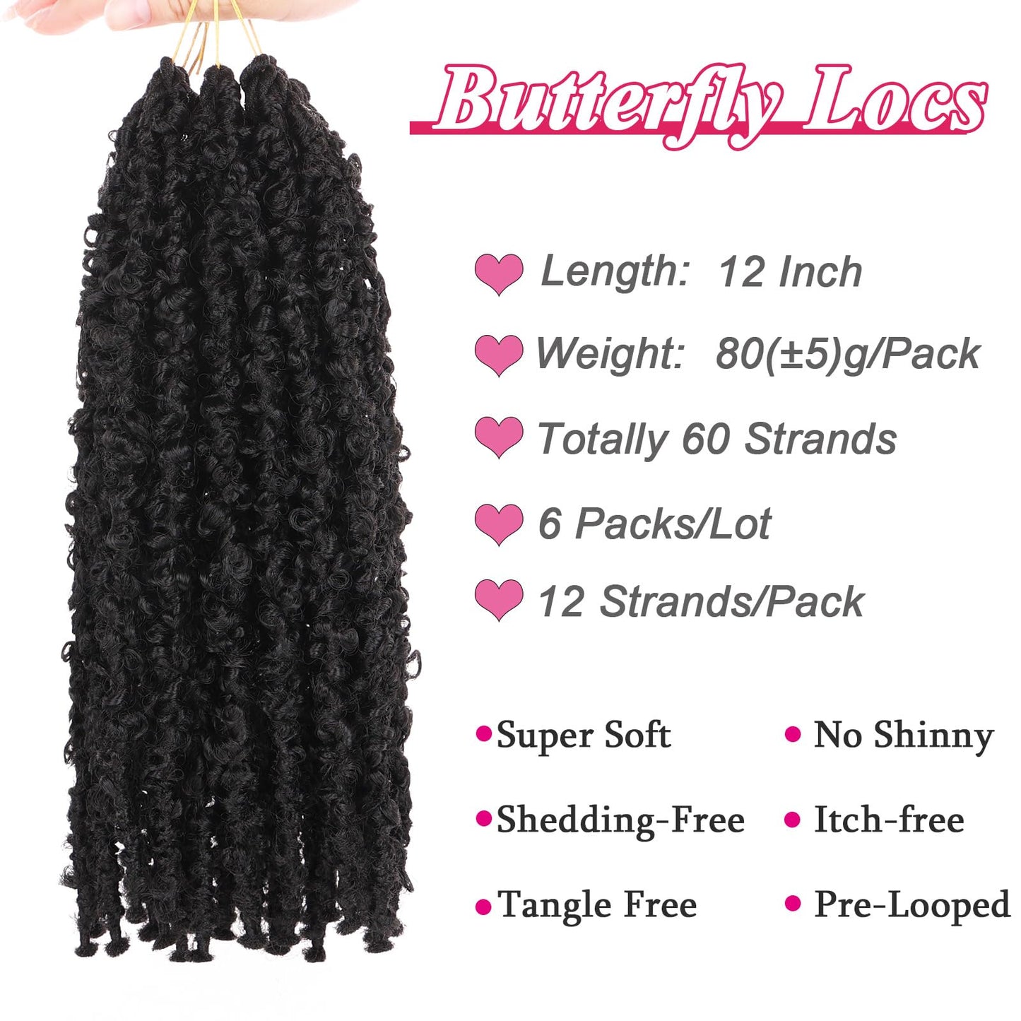 Leeven Butterfly Locs Crochet Hair Short 6 Packs Black Crochet Bob Hair 12 Inch Messy Distressed Faux Locs Crochet Braids Pre-twisted Soft Locs Hair for Women #1B