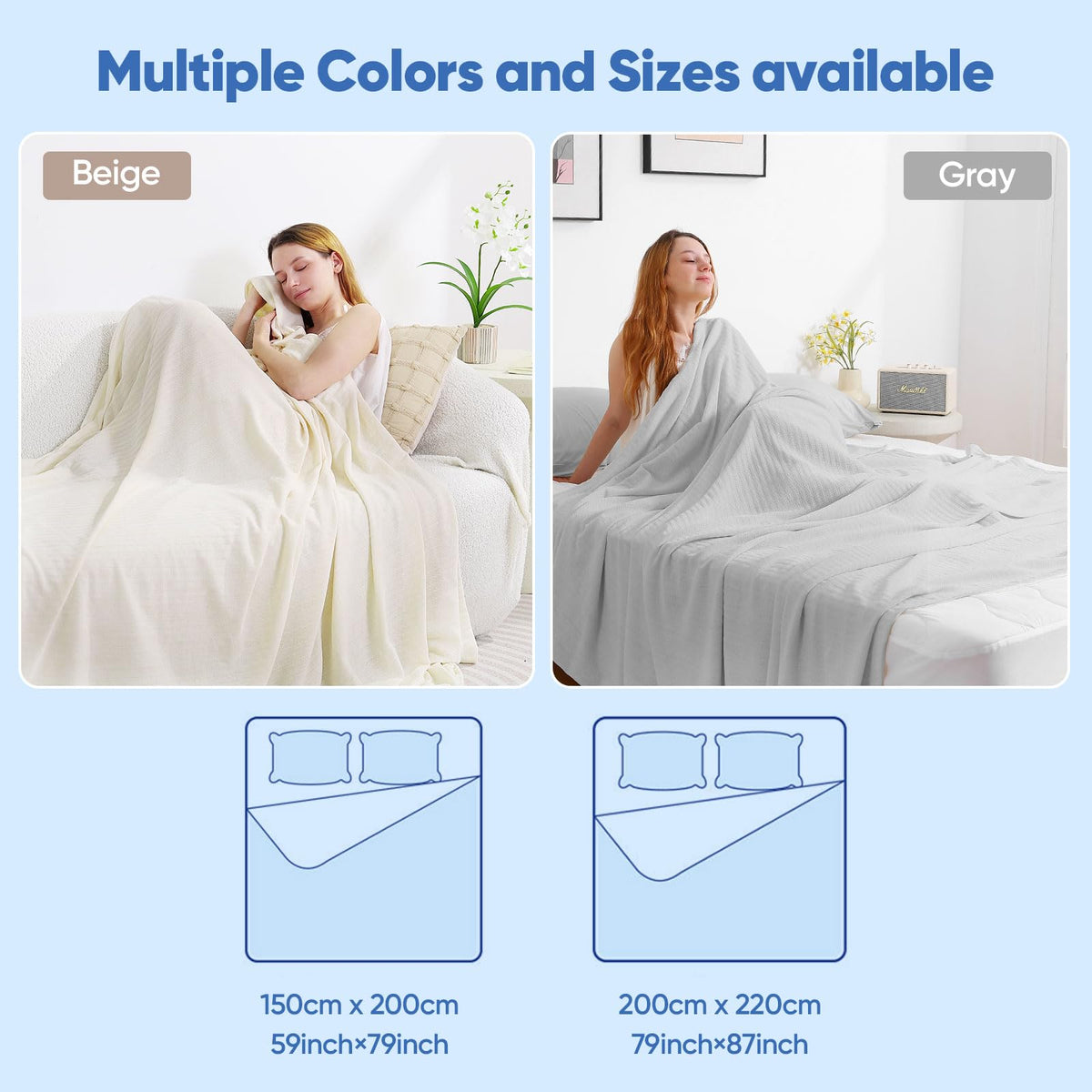 Marchpower Cooling Blanket Queen Size, Double-Sided Summer Blanket, Arc-Chill 3.0 Cold Blanket (Q-max > 0.5), Soft Chenille Throw, Breathable Cool Blanket for Hot Sleepers, Beige, 79" X 86"