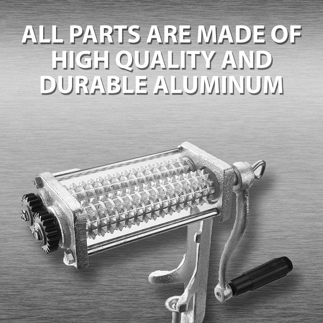Heavy Duty Meat Tenderizer Cuber - Steak Flatten Tool, Commercial Grinder Attachment, Clamp-on Rolling Tenderizer - White