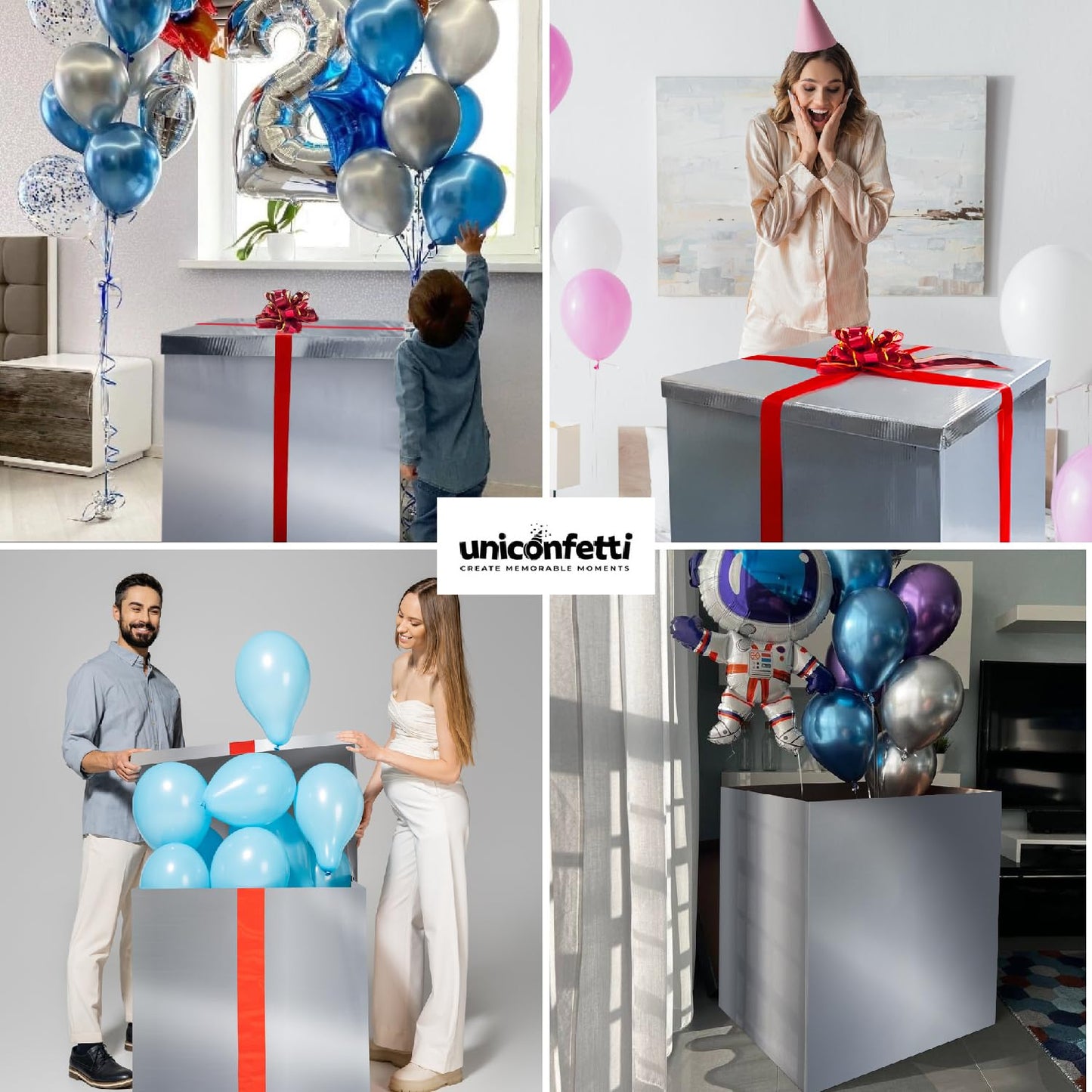 Giant Gift Box Silver Cardboard Decorative Box with Lid, Silver Gift Box for Birthday Surprise, Pregnancy Announcement, Gender Reveal, Christmas Presents and Other Celebrations (Size: 28x28)