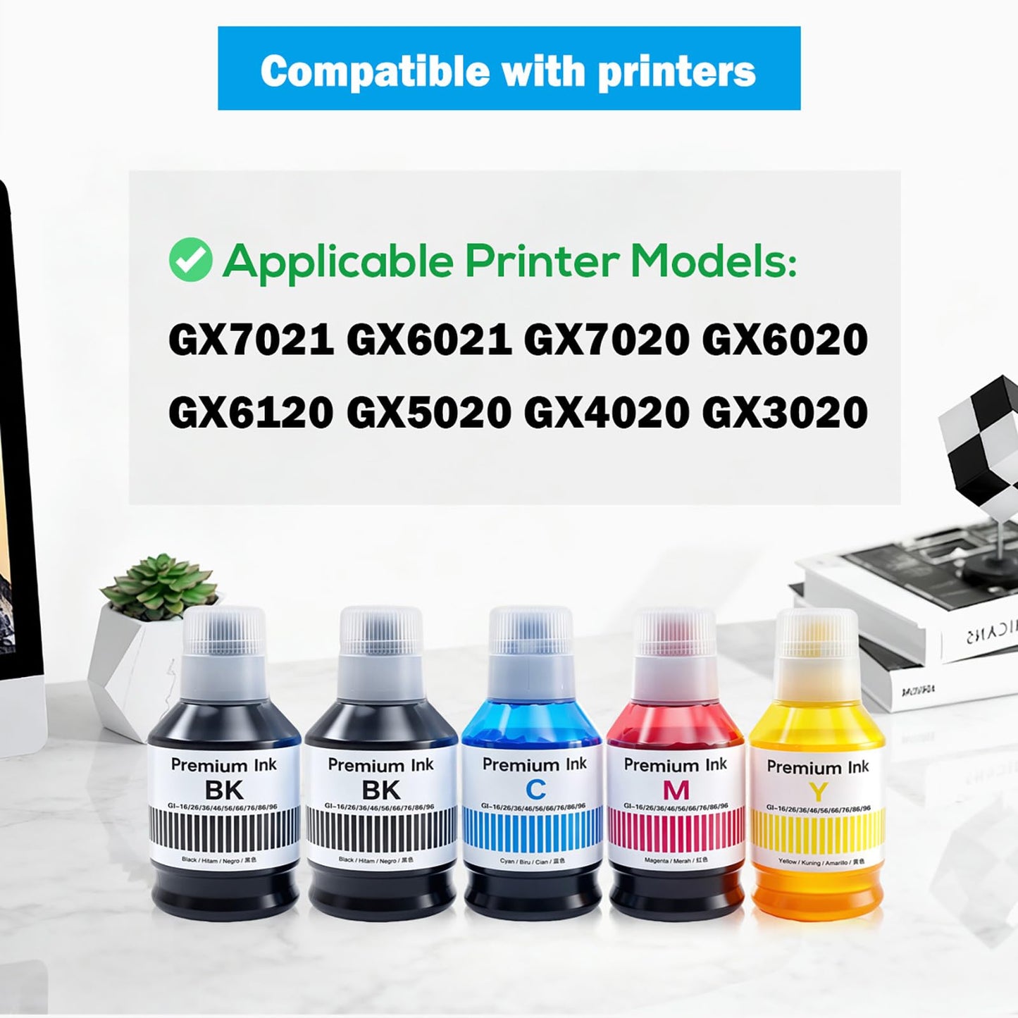 GI26 GI-26 Ink Refill Bottles High Capacity Compatible for Canon MAXIFY GX7021 GX6021 GX7020 GX6020 GX6120 GX5020 GX4020 GX3020 Printer, 5 Packs Multipack GI-26BK GI-26C GI-26M GI-26Y (2*BK, C/M/Y)