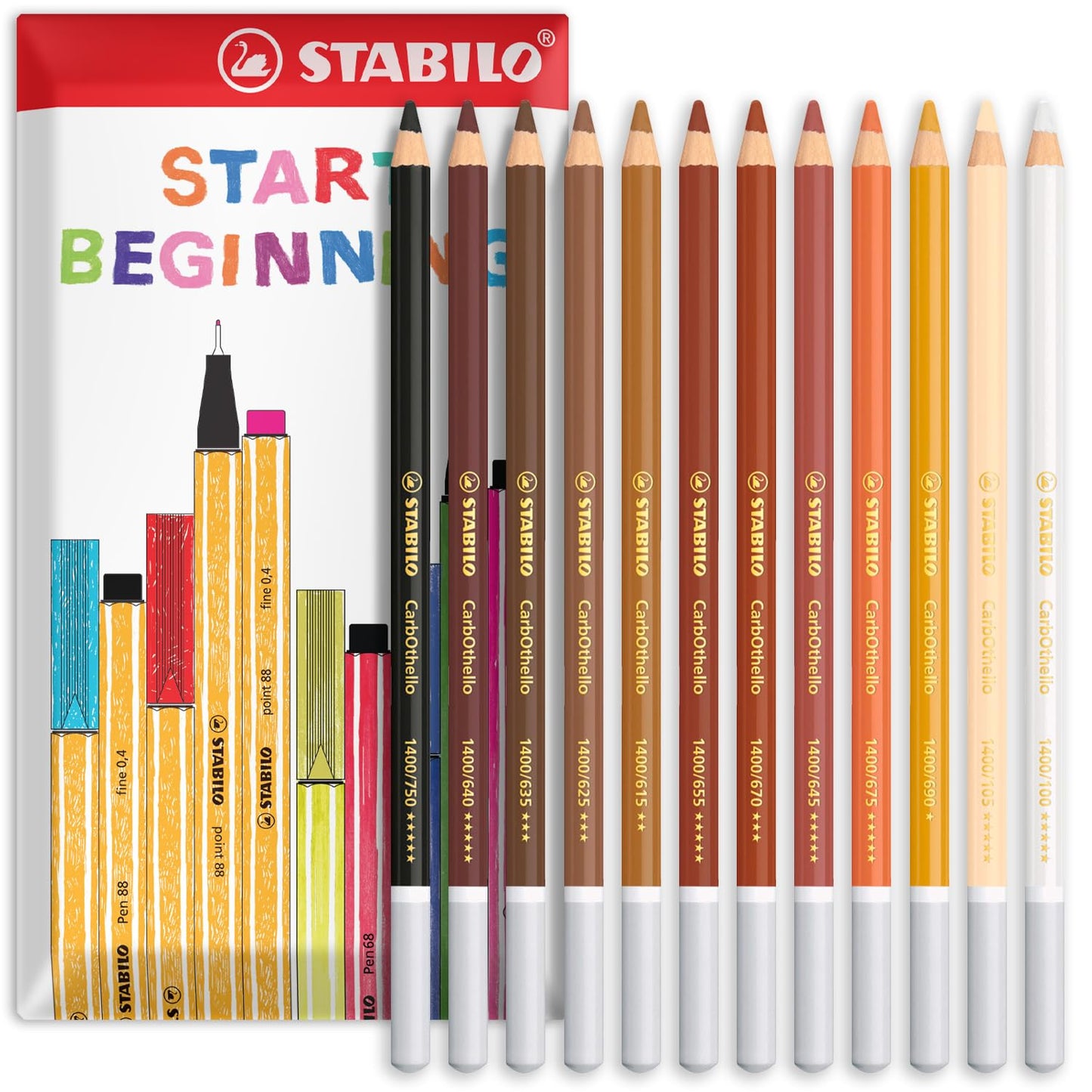 STABILO Chalk-Pastel Pencil CarbOthello - Pack of 12 - Warm Neutral Set