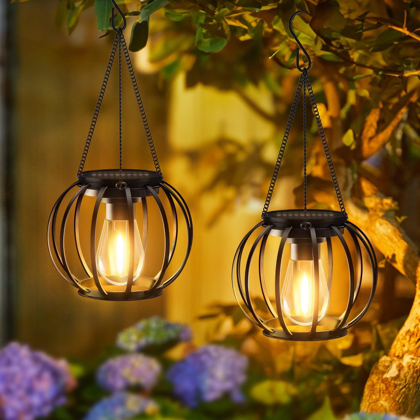 KOOPER Solar Lanterns Outdoor Lights, Upgraded Metal Solar Lantern Lights, Brighter Hanging Solar Lights Outdoor Waterproof, Auto On/Off Outdoor Solar Lights for Yard Garden Patio Pathway Decor 2 Pack