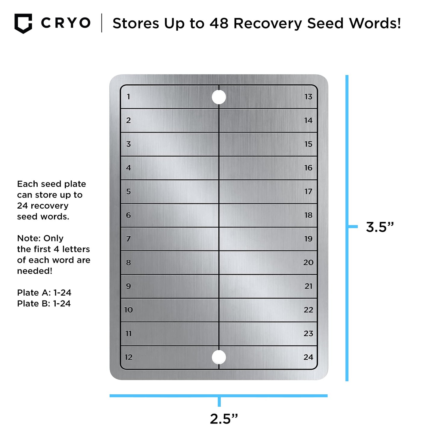 CRYO Crypto Seed Phrase Storage - Bitcoin Stainless Steel Wallet - Crypto Recovery Seed Phrase Backup - Cold Storage Cryptocurrency Backup - Store 12 to 48 Words (CARD)