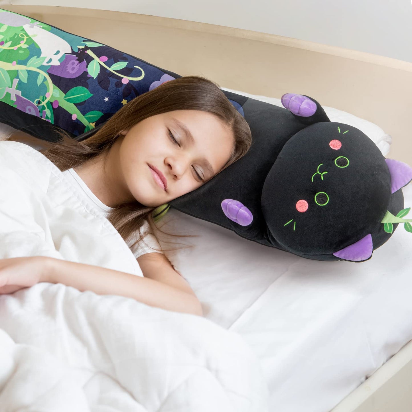 Mewaii Long Cat Plush Body Pillow, Cute Cat Plush Animals Kawaii Soft Plushies, Kitten Plush Pillow Doll Gift for Girls Boys (Devil Mint Cat 53 Inch)