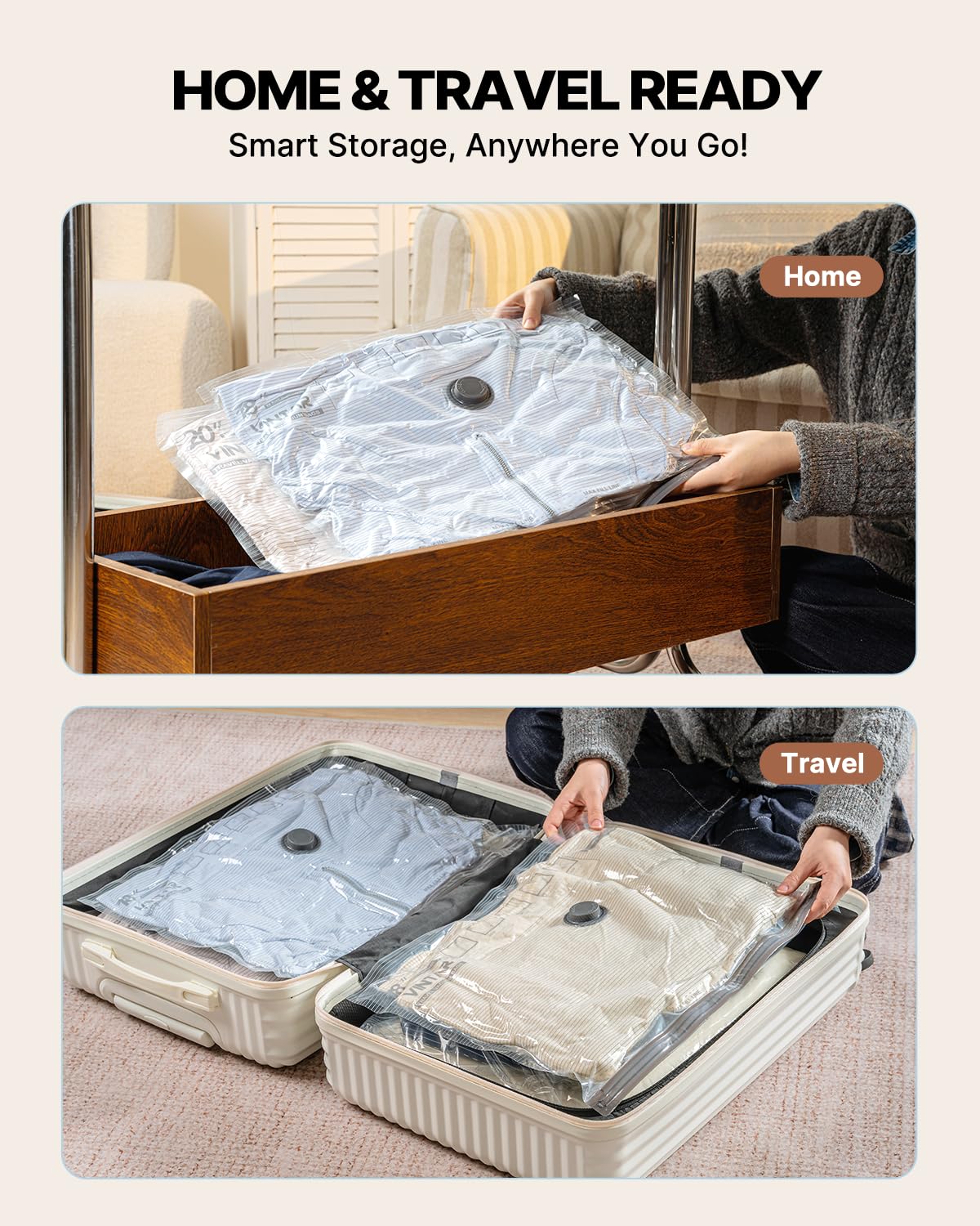Vacuum Bags for Travel with Rechargeable Cordless Pump, VINTAR 12 Combo (3J+3L+3M+3S) Vacuum Sealer Bags for Clothes Storage Travel, Space Saver Compression Packing for Suitcase and Luggage