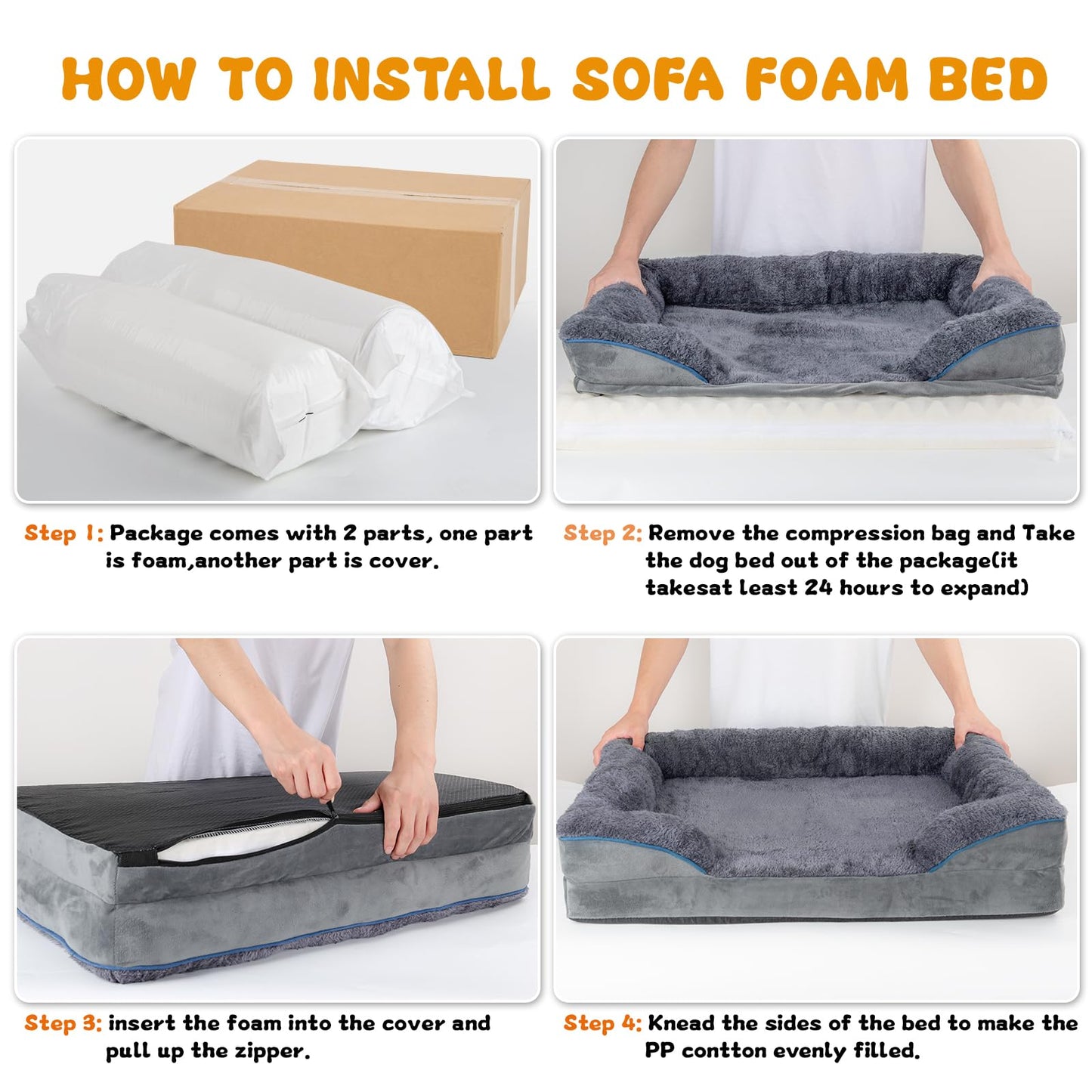 Bnonya Orthopedic Dog Bed, Dog Bed for Large Dogs, Bolster Pet Bed Couch with Removable Washable Cover, Egg Foam and Nonskid Bottom