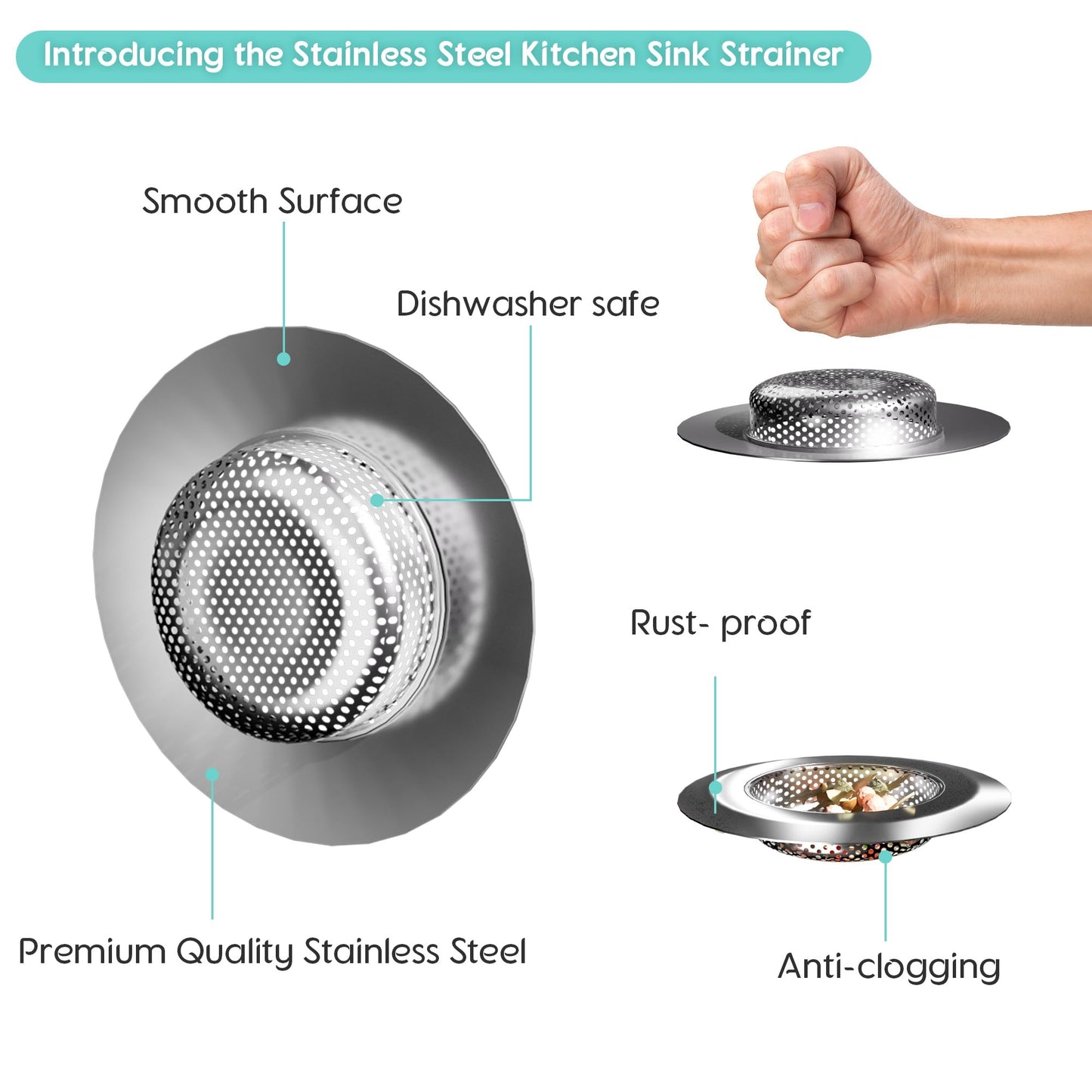 DPZM 1Pcs 304 Stainless Steel Sink Protectors for Kitchen Sink,Sink Protector with Rubber Foot,13.1''x11.6''x1''Sink Bottom Grid with 1Pcs Sink Strainers, Sink Grid for Single or Double Bowls