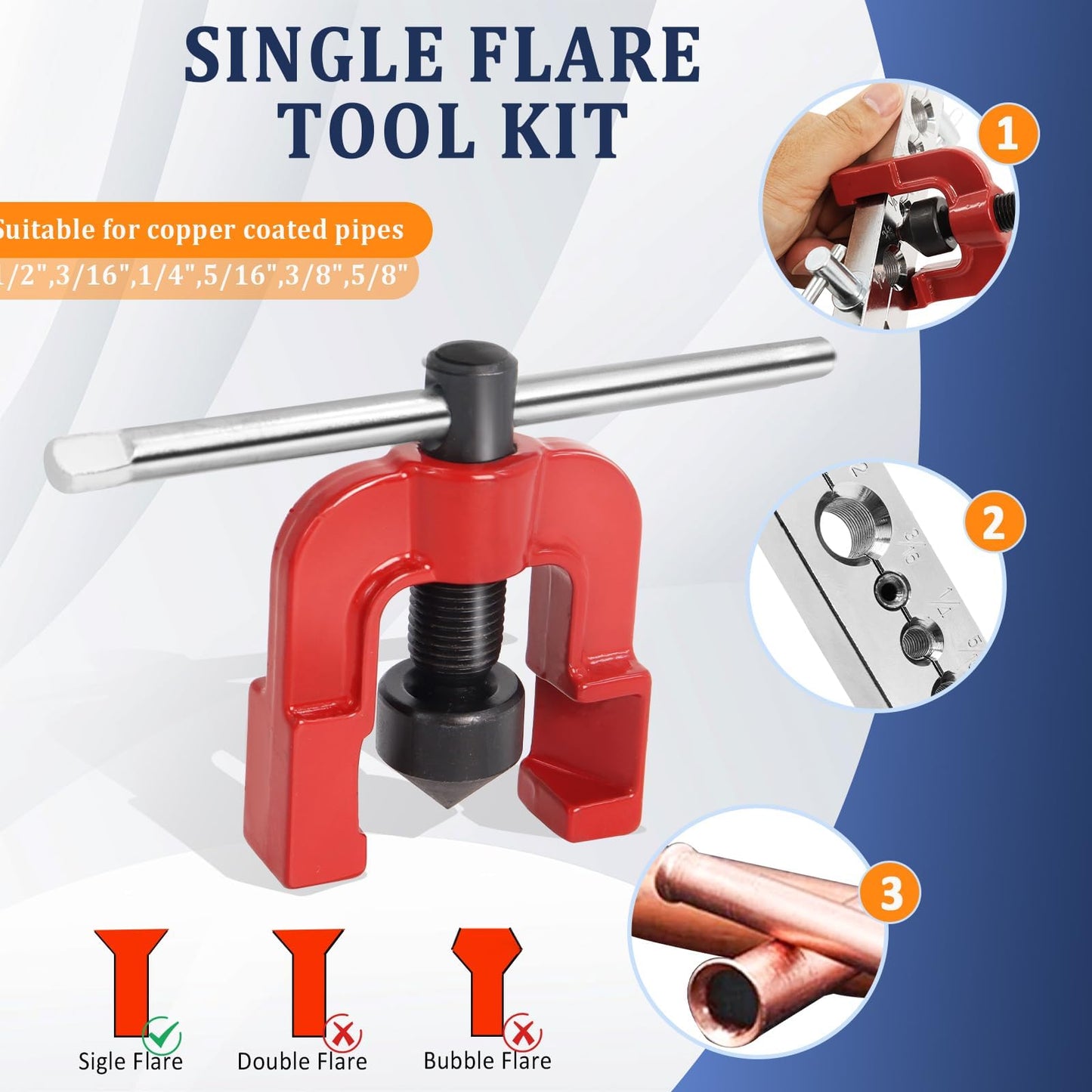 Brake Line Flaring Tool Kit Include 25Ft 3/16" Copper Coated Brake Line Tubing Kit with Fittings(16 Fittings, 2 Unions and 4 Nuts) Brake Tube Bender, Single Flare Tool, Tube Cutter