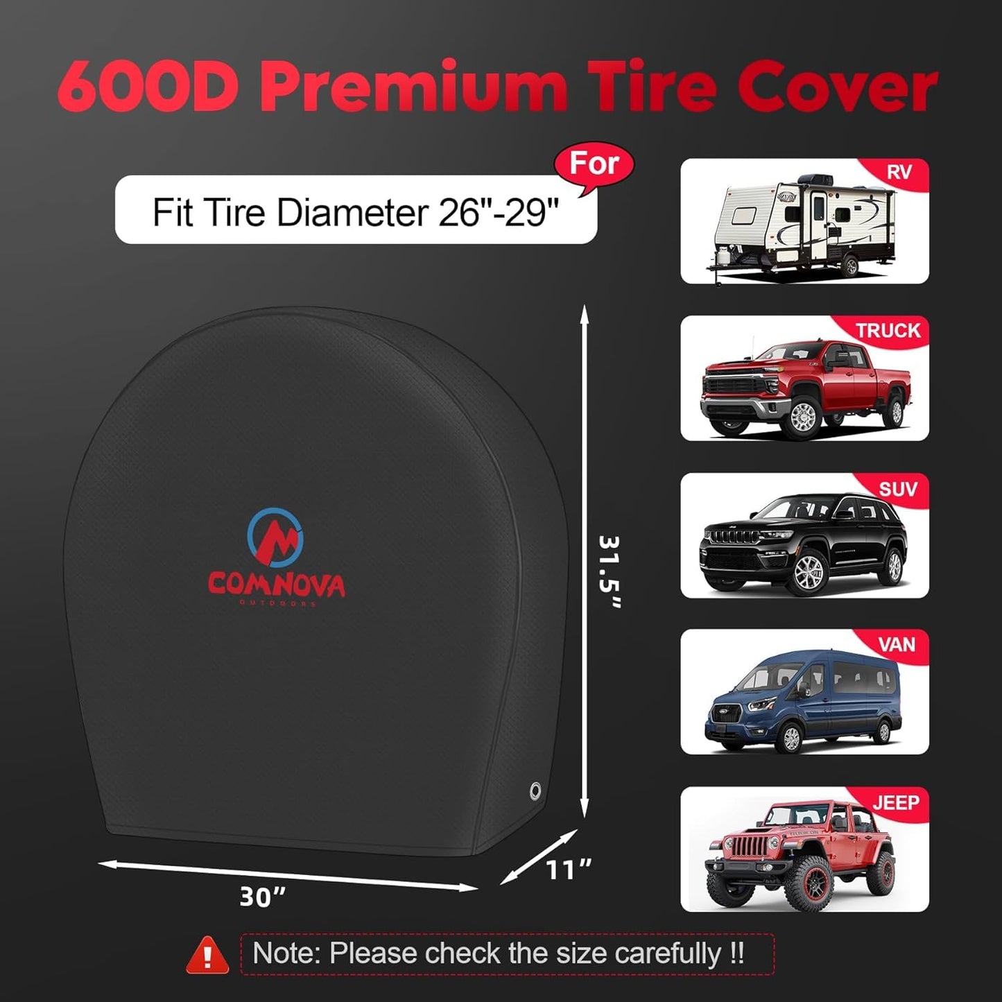RV Tire Covers 4 Pack, Tough Tire Wheel Protector for Truck, SUV, Travel Trailer, Camper, Motorhome, Boat, Van, PU Oxford Waterproof Sun Rain Snow Protector Cover