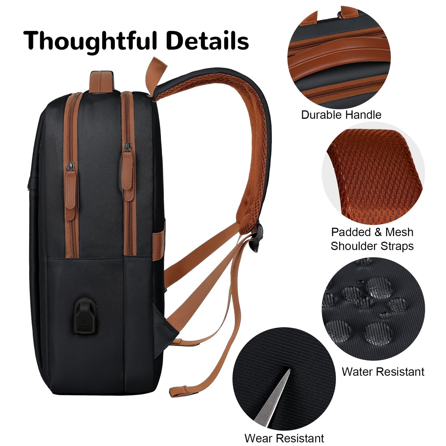 Outplea 15.6" Laptop Backpack for Work Men, Airline Approved Carry on Travel Backckpack, Black