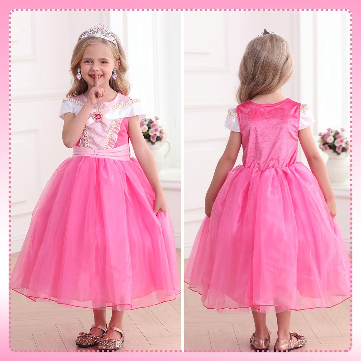 Luzlen Girls Princess Costume Pink Dress Up Outfit for Halloween Cosplay Carnival Party, 3-4 Years(Label 110)
