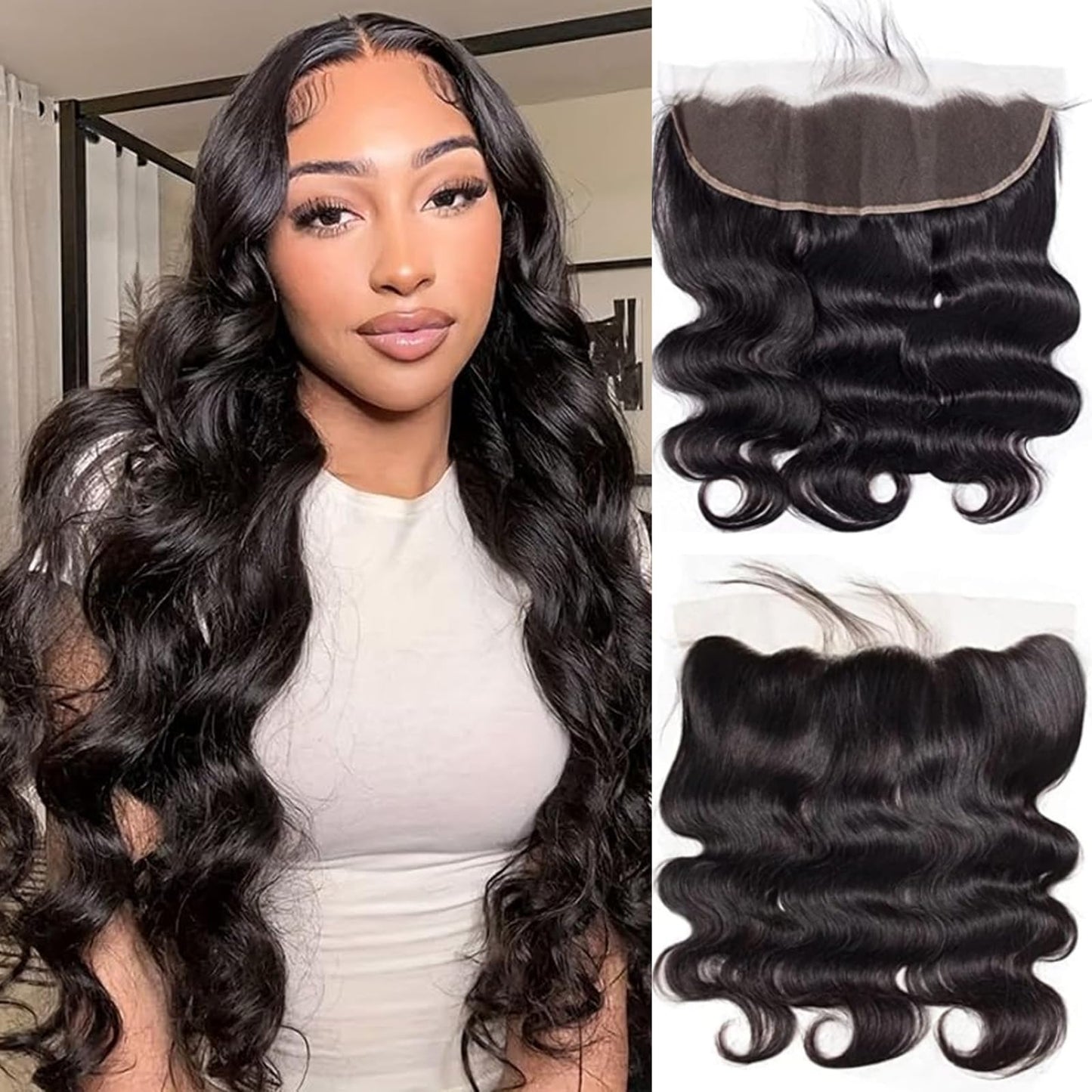 13x4 Lace Frontal Closure Body Wave Ear to Ear HD Lace Frontal Human Hair 12 Inch Brazilian Virgin Human Hair Closure Free Part 150% Density Body Wave Hair Extensions Pre Plucked Natural Black