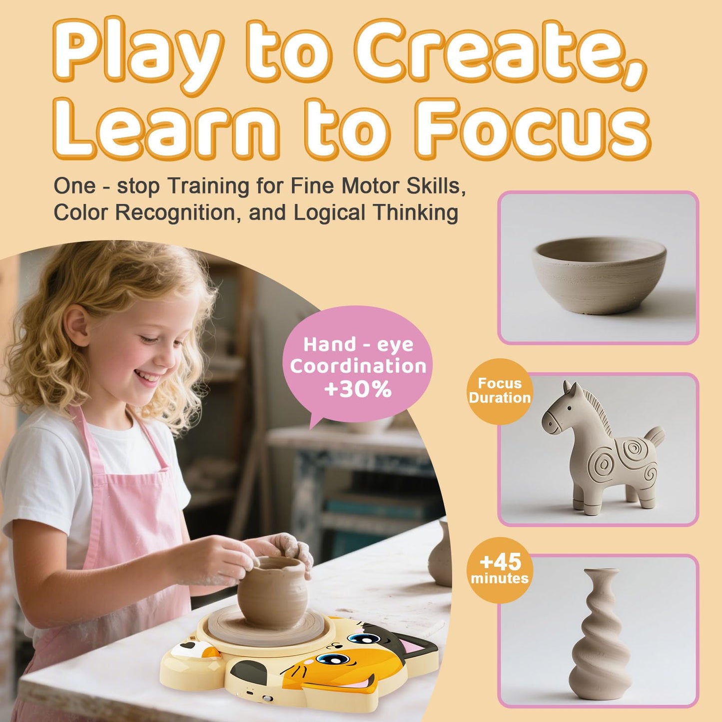 Funny CAT Pottery Wheel Kit for Kids Beginners Wheel with Foot Pedal & Painting Kit/Adjustable Speed, Dry Clay Arts & Crafts for Boys Girls 6 7 8 9 DIY Pottery Tools Art Supplies Craft Toy Teenager Girls Birthday Gift