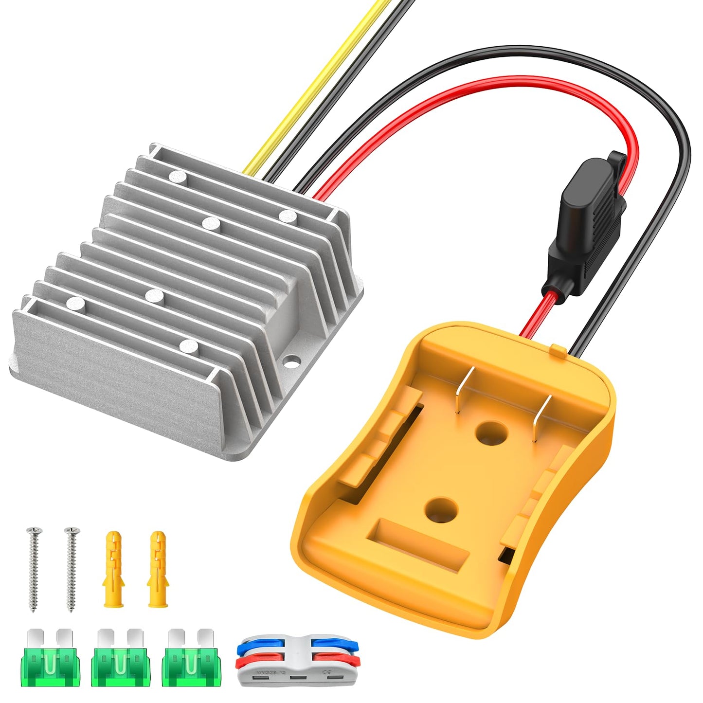 Kzreect 20V to 12V Step-Down Converter Compatible with Dewalt 20V Battery, DC 12V 20A 240W Buck Converter Voltage Reducer Regulator for Golf Cart RC Car LED Lights DIY Toys