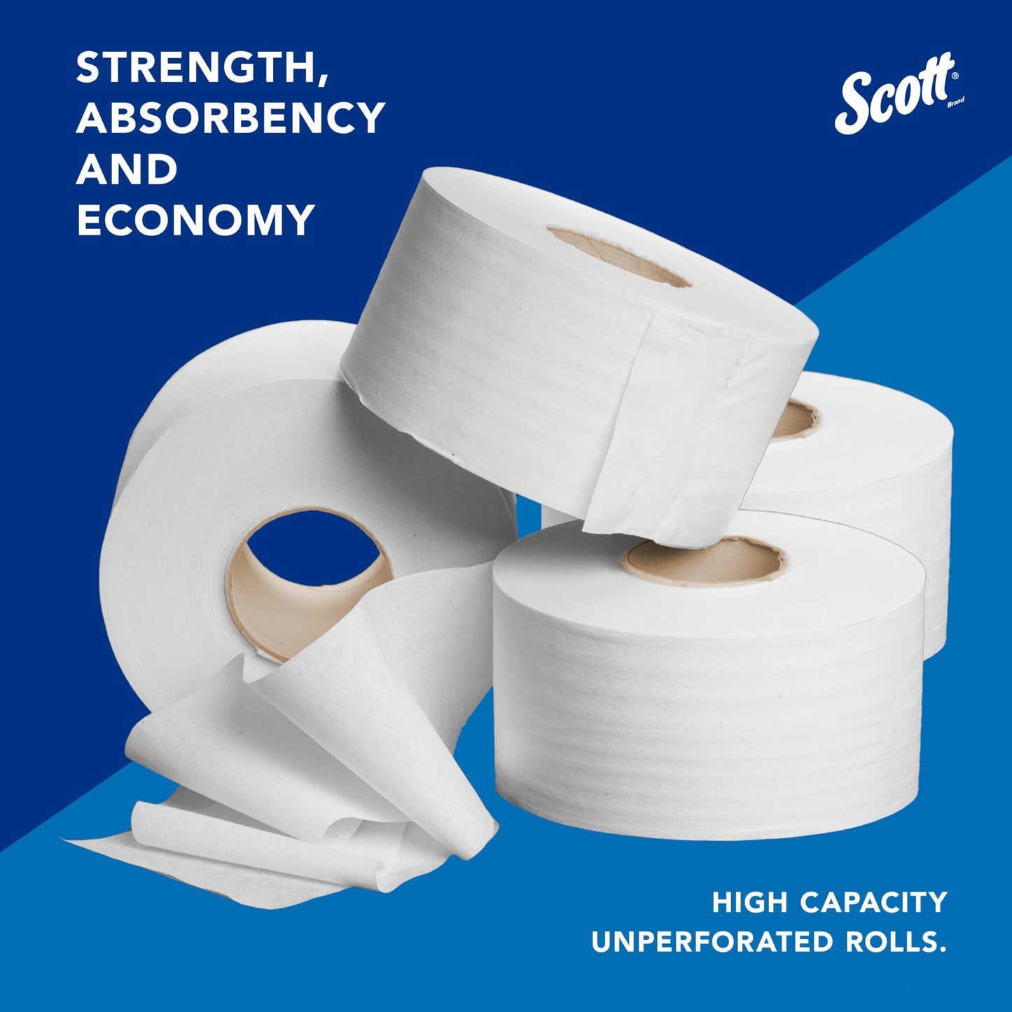 Scott Professional High-Capacity Jumbo Roll Toilet Paper, Bulk (03148), 2-Ply, White, Non-Perforated, Compact for Easy Storage (4 Rolls at 1,000' Each, 4,000'/Case)