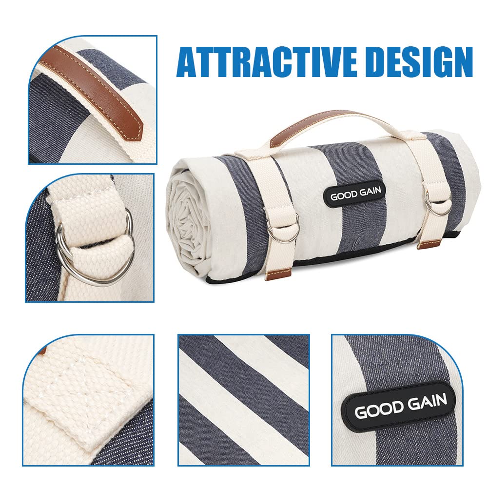 Good Gain Picnic Blanket Waterproof, Beach Blanket Portable with Carry Strap Outdoor Camping Party, Large Foldable Sand Proof for Wet Grass Hiking or Kids Playground Picnic Mat…