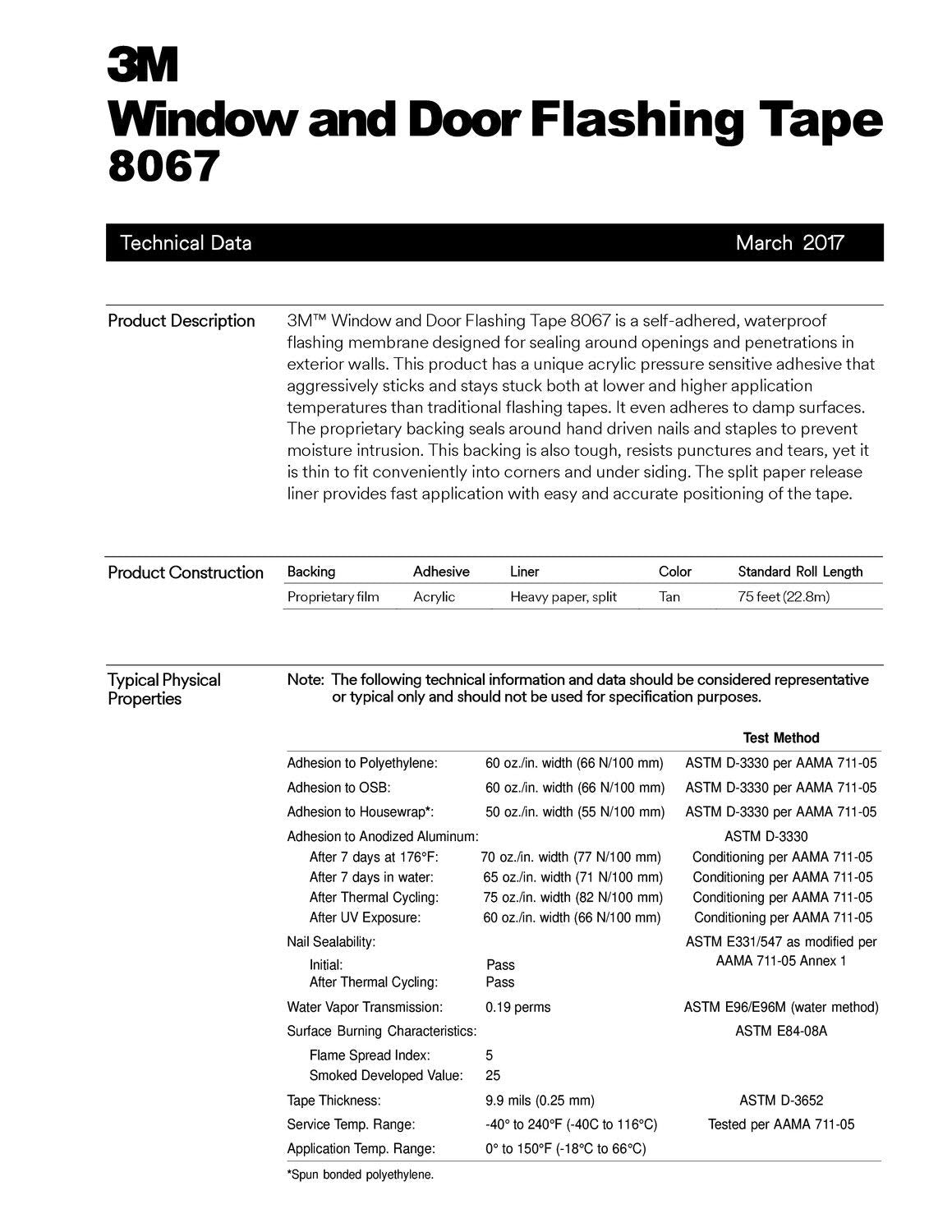 3M Flashing Tape 8067 – 6 in x 75 ft - Waterproof - Adhesive Backed - All Weather - Seal Doors, Windows, Openings in Wood Frame Construction