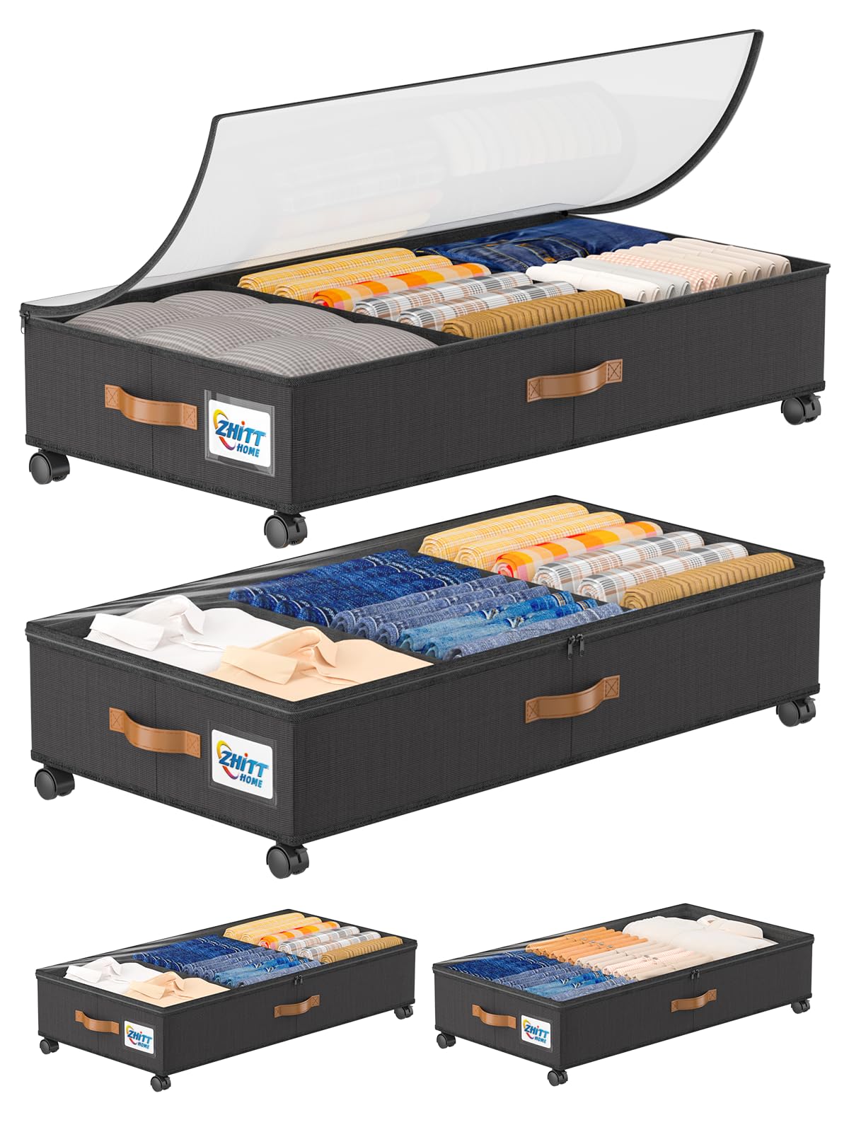 ZHITTHOME 2Pack Under Bed Storage with Wheels, 58L XXL Under Bed Shoe Storage Containers, Clothes Organizer & Bedroom Furniture Organizers,Foldable Home Storage Bins for Bedroom Organization - Classic