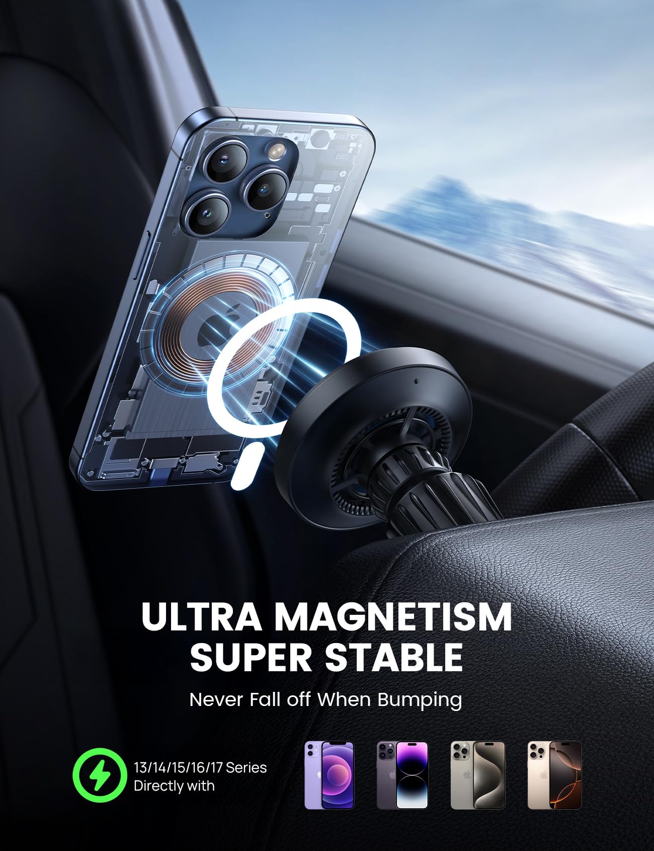 Lamicall for Magsafe Car Mount Charger - [Qi2 15W Fast Charging] 360° Adjustable Car Phone Holder, Vent Dashboard Magnetic Wireless Car Charger for iPhone 17/16/15/14/13/12 Samsung S25/24, Mom Gift