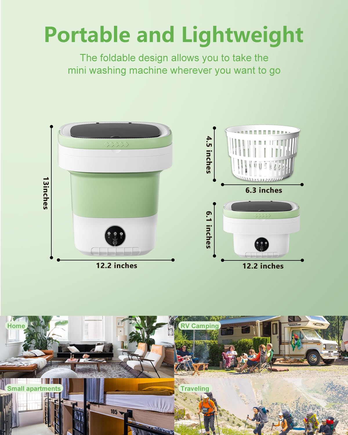Portable Washing Machine, 16L Mini Washer Washer,3 Cleaning Modes Suitable For Home Apartments Dormitories, Hotels, Small Clothes Folding Washing Machine Of Underwear, Baby And Small Delicates