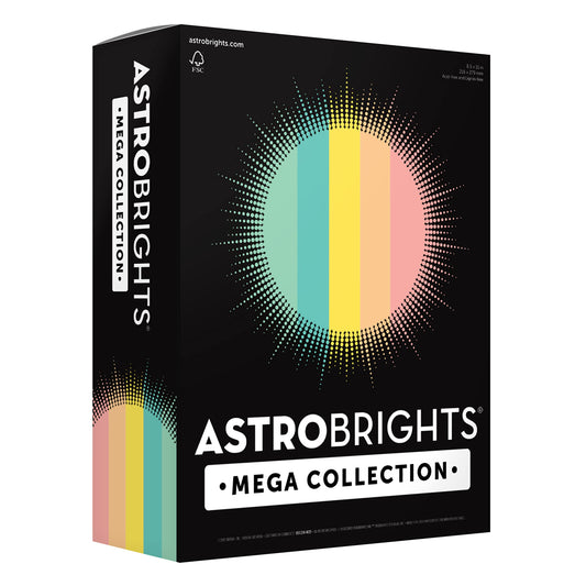 Astrobrights Mega Collection, Colored Paper, Punchy Pastel 5-Color Assortment, 625 Sheets, 24 lb./89 GSM, 8.5" x 11" - More Sheets! (91732)