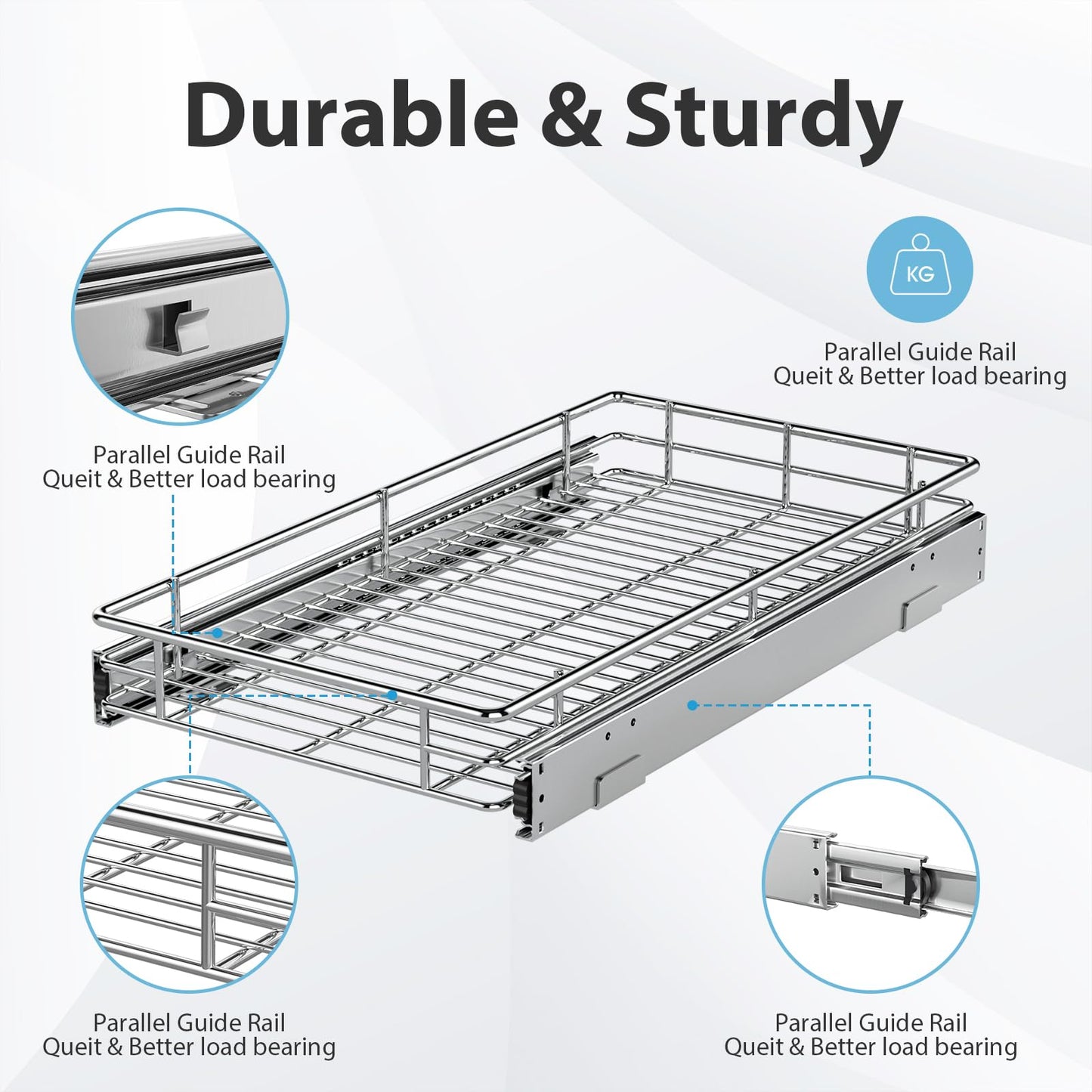 Pull Out Cabinet Organizer, Versatile Slide Out Kitchen Organizers and Storage, Heavy Duty Drawer Cupboard Storage Basket, Smooth Sliding, Chrome Finish (Outside Dimensions: 11.8”W x 21”D)