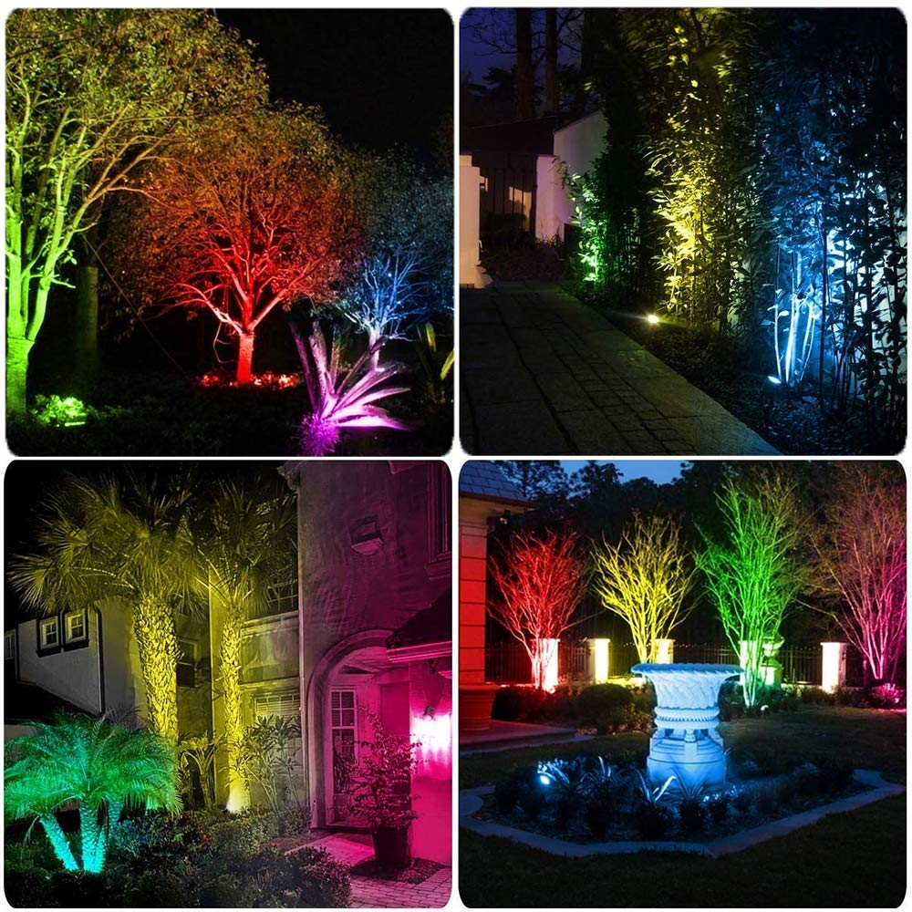 Pack of 2, WeFoonLo Outdoor LED Landscape Lights Waterproof Spotlight with Spike Stand and Plug for Driveway, Outdoor Lawn Lighting, Flood Garden, Yard (6W Plug RGB)
