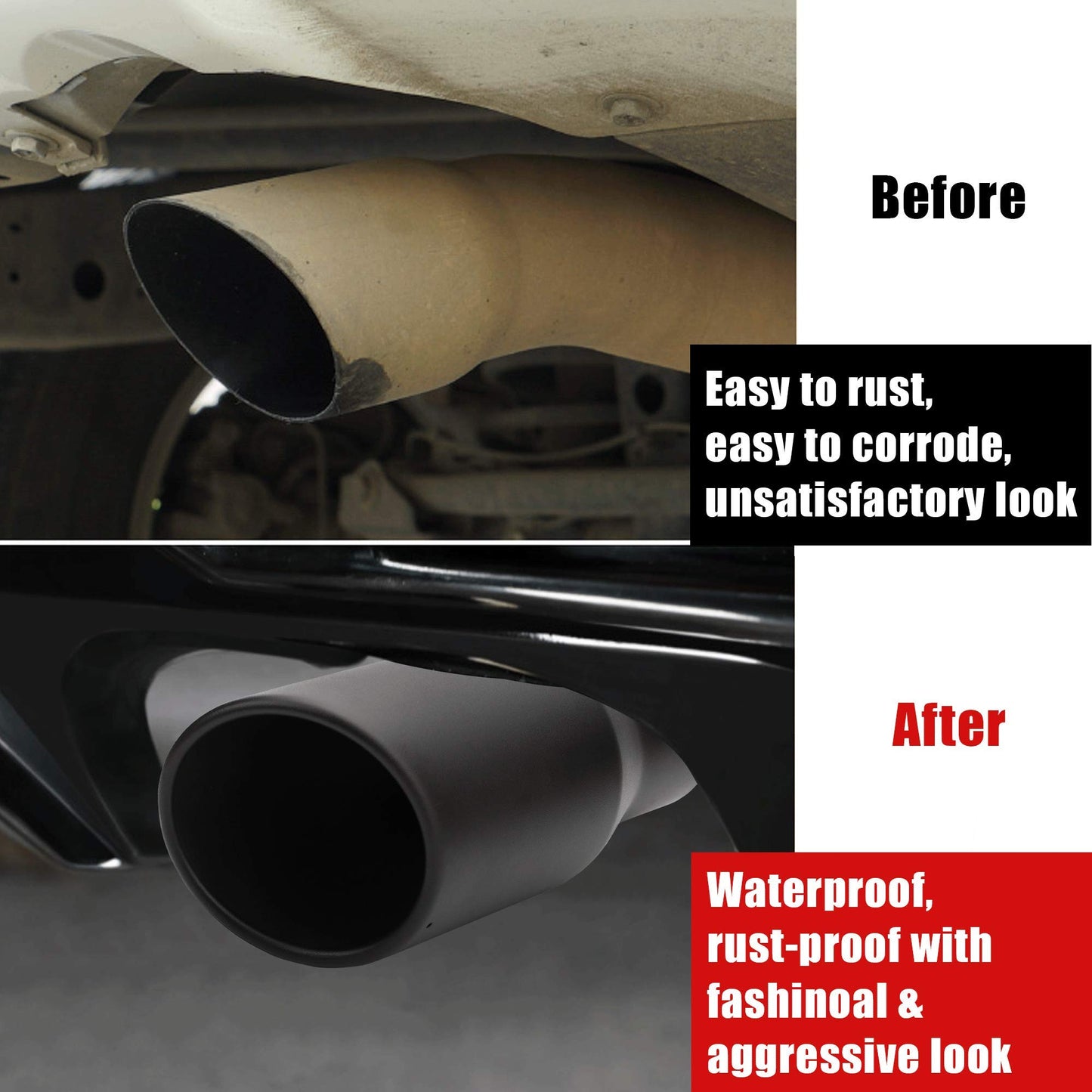 4" Inlet Black Exhaust Tip, 4" x 6" x 12" Clamp On Design Universal Stainless Steel Diesel Exhaust Tailpipe Tip with Ball End L Wrench