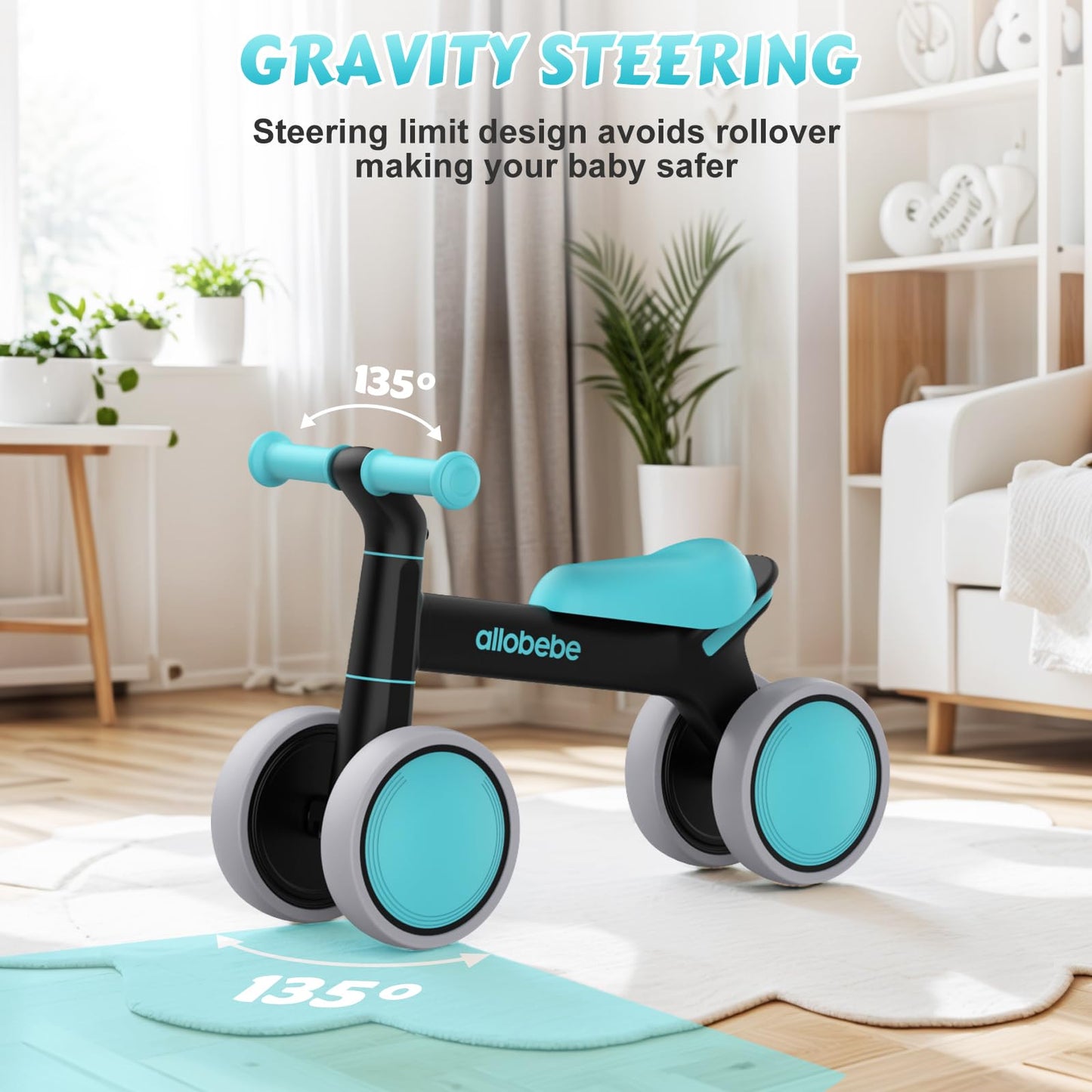 allobebe Baby Balance Bike, Toddler Bike for 12-36 Months Boys Girls, 4 Silence Wheels & Soft Seat, Ride on Toys for Toddlers 1-3, 1 Year Old Boy Birthday Gift