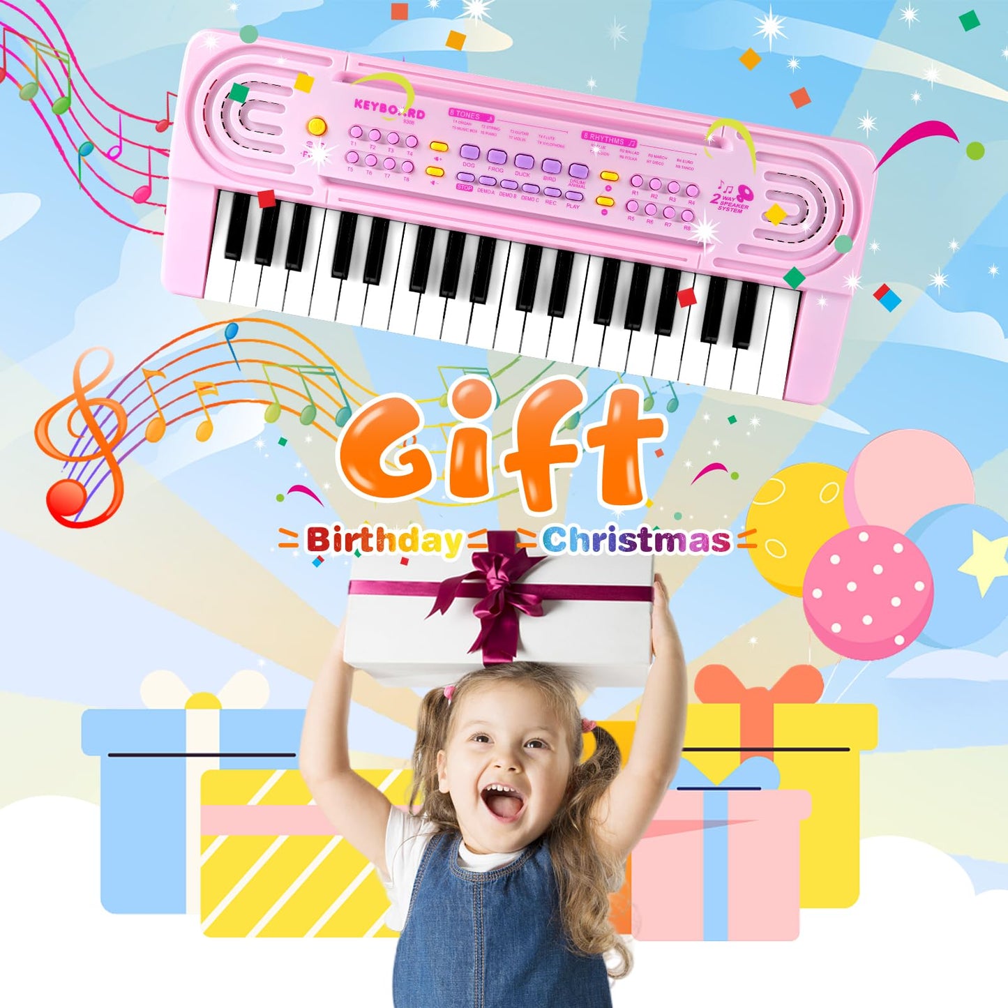 Kids Toy Piano Keyboard for Kid Music Toys for 3+ Year Old Electronic Keyboard Pianos for Beginners Kids Piano with Microphone Toys for 3 4 5 6 7 8 Year Old Boys Girls Gifts Ages 3-8 (Pink)