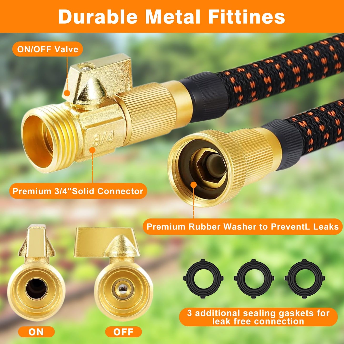 100FT Expandable Garden Hose with 10 Function Spray Nozzle,Flexible Lightweight Water Hose with 3/4”Solid Brass Fittings, Durable 4-Layers Latex,Expanding Retractable Gardening Pipe for Outdoor