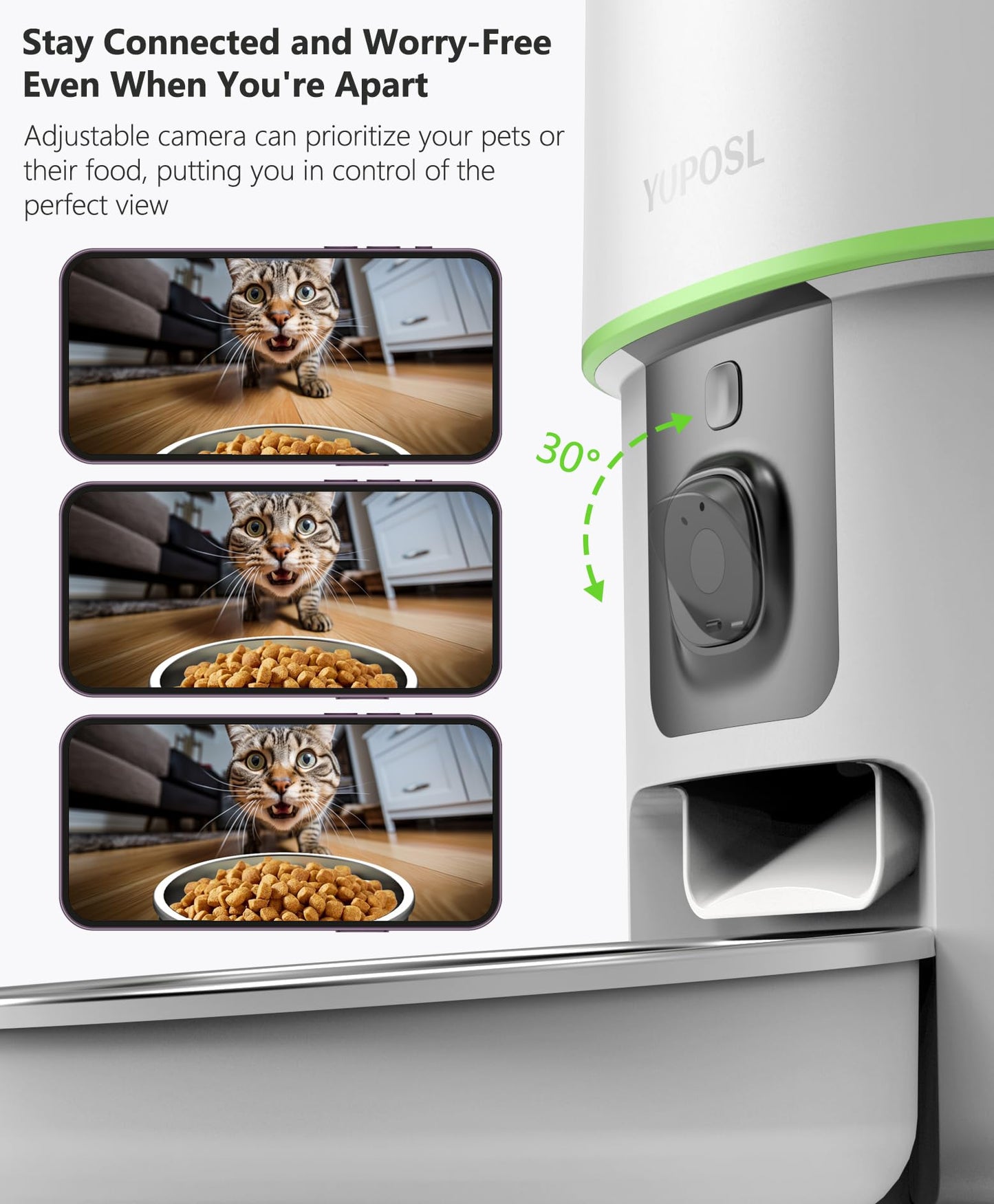 Yuposl Automatic Cat Feeder with Camera, 5G WiFi Cat Food Dispenser App Control 1080 HD Video with Night Vision, 4L Automatic Dog Feeder, Desiccant to Keep Dry Food Fresh