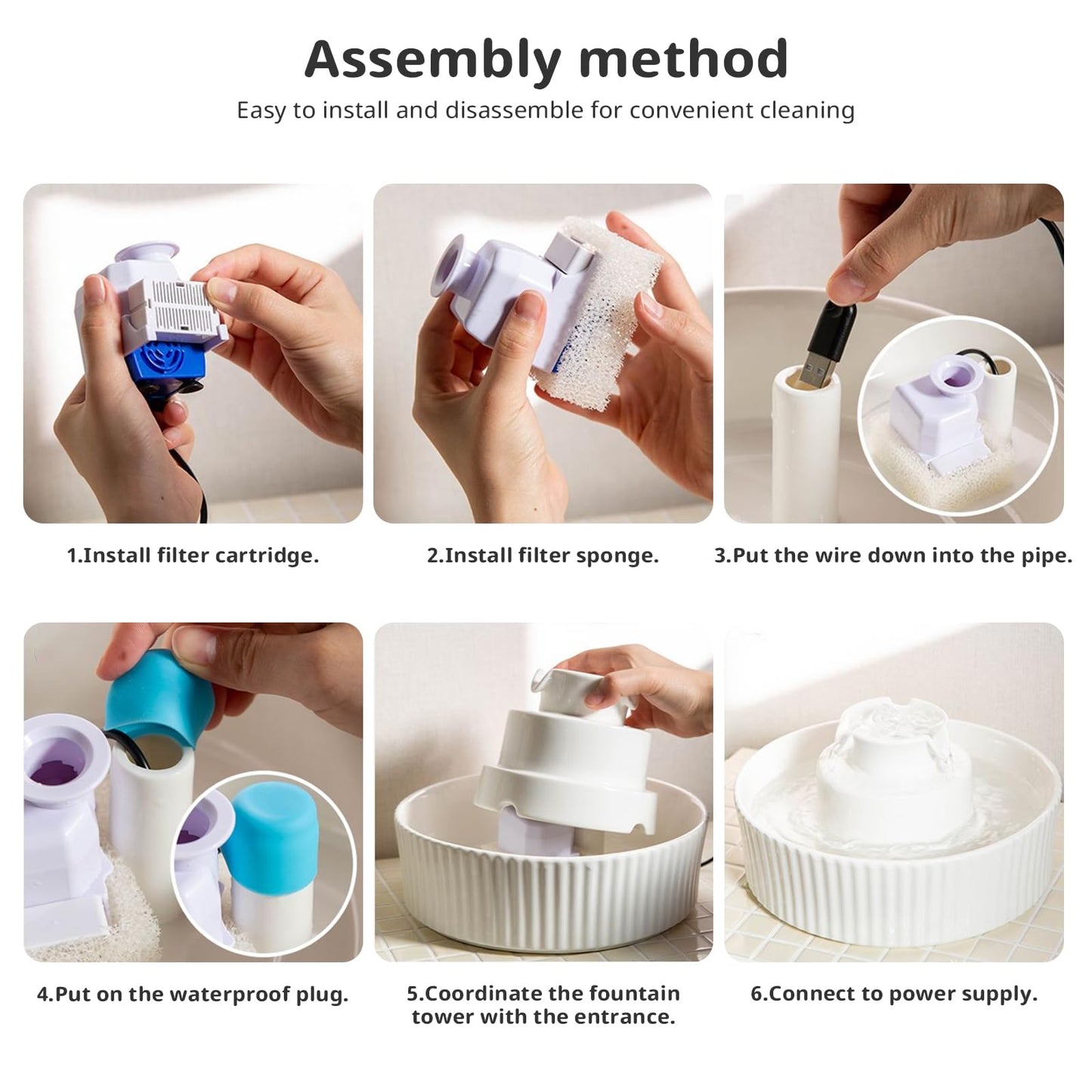 Ceramic Cat Water Fountain, 2.1L/71oz Cupcake Pet Water Fountain for Cats and Dogs, Automatic Pet Drinking Dispenser with Pump, and Filter & Foam (White)