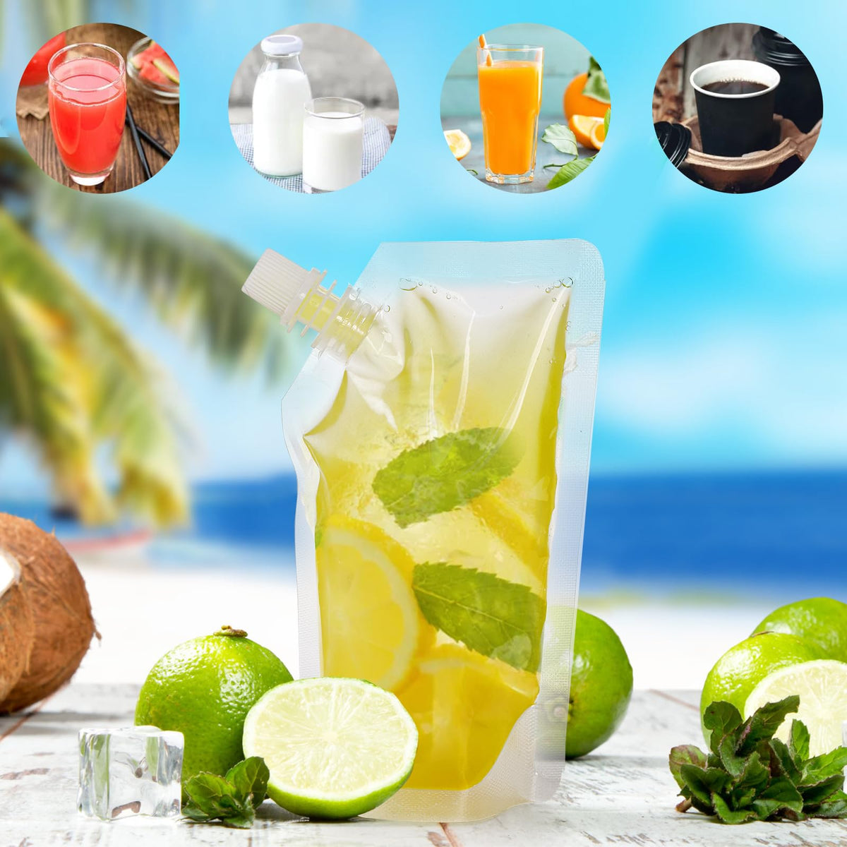Mezchi 200 Pack Clear Drink Pouches, 250ml Leak-Proof Plastic Juice Flasks Bags with Funnel for Travel, Concerts