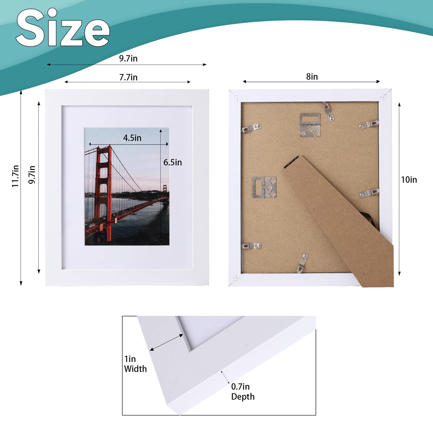Iadefan 8x10 Picture Frame Set of 4, White 8 by 10 Photo Frames with 5x7 Mat, Tabletop or Wall Hanging Decor.