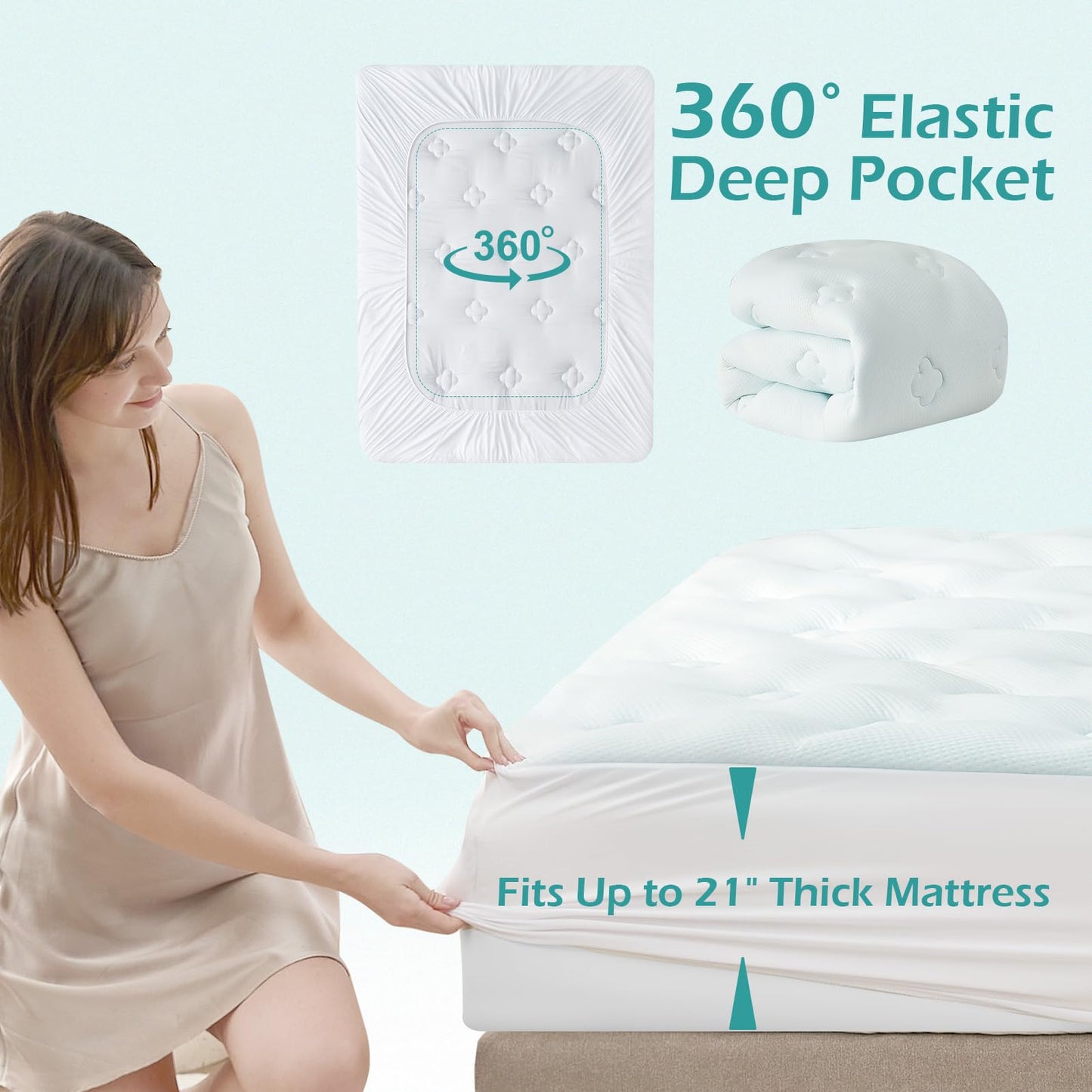 Hansleep King Memory Foam Mattress Topper, Bamboo Cooling Mattress Pad King Size with Deep Pocket, Breathable Air Mattress Topper Cover, White, 78x80 Inches